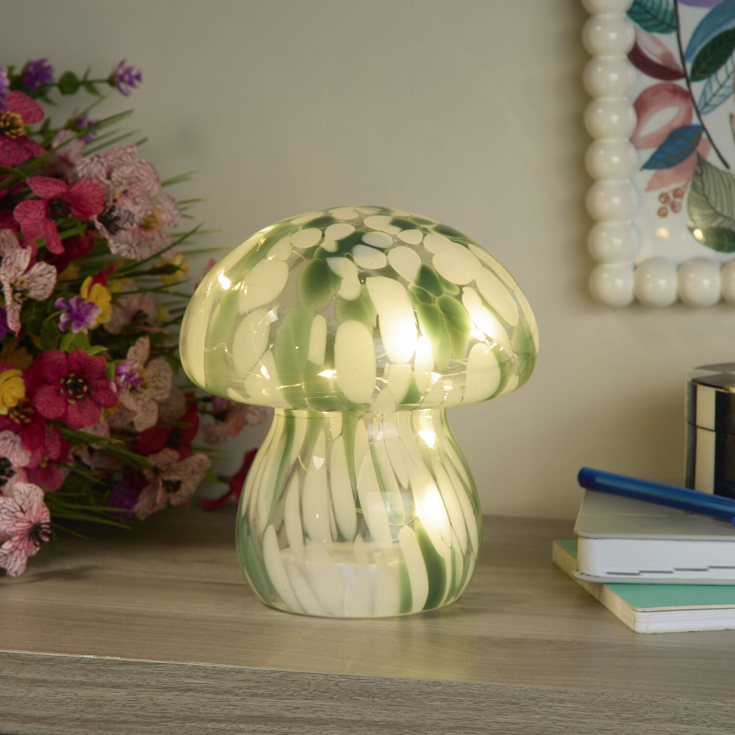 Green Confetti Led Mushroom Lamp - Green