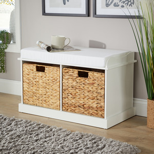 White / 2 Lapworth Hallway Storage Bench with Wicker Drawers shot 7637904