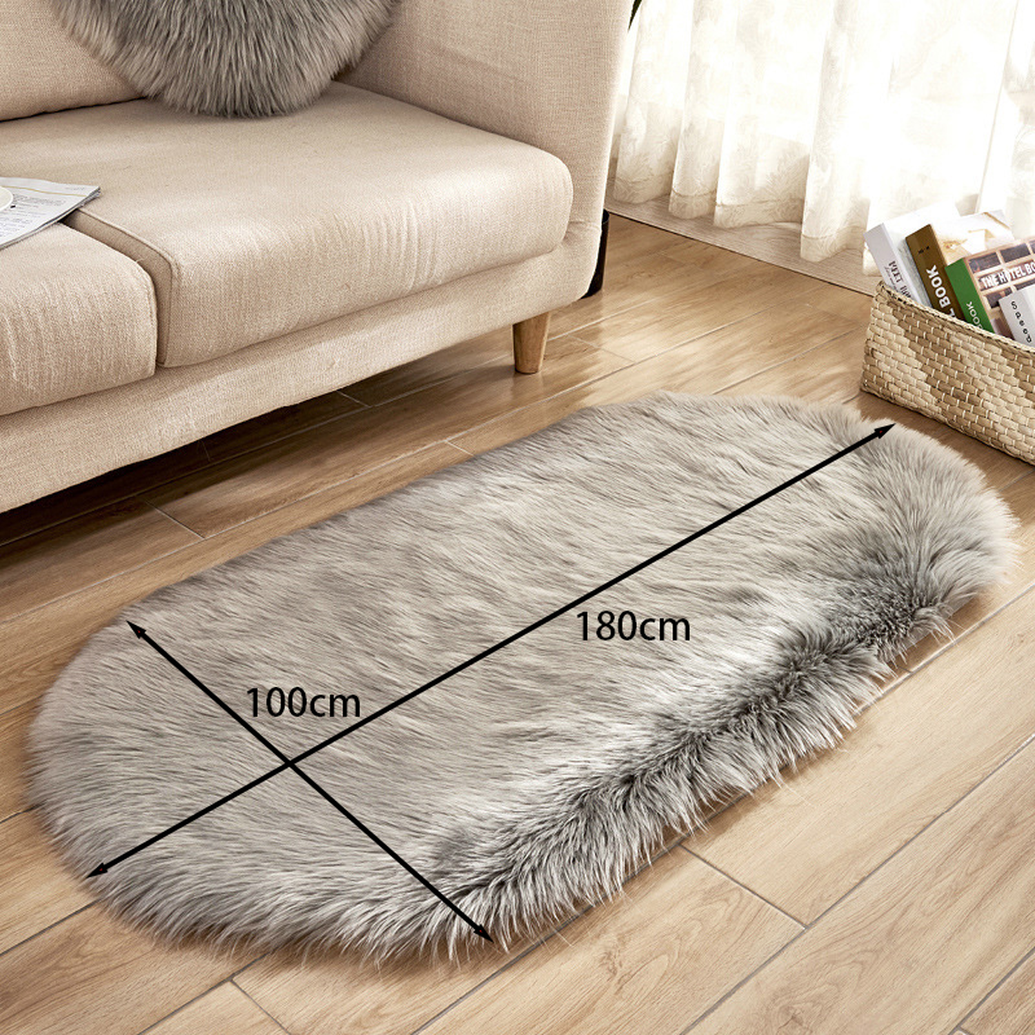 Livingandhome Grey Oval Shaggy Area Rug - Grey / 180cm