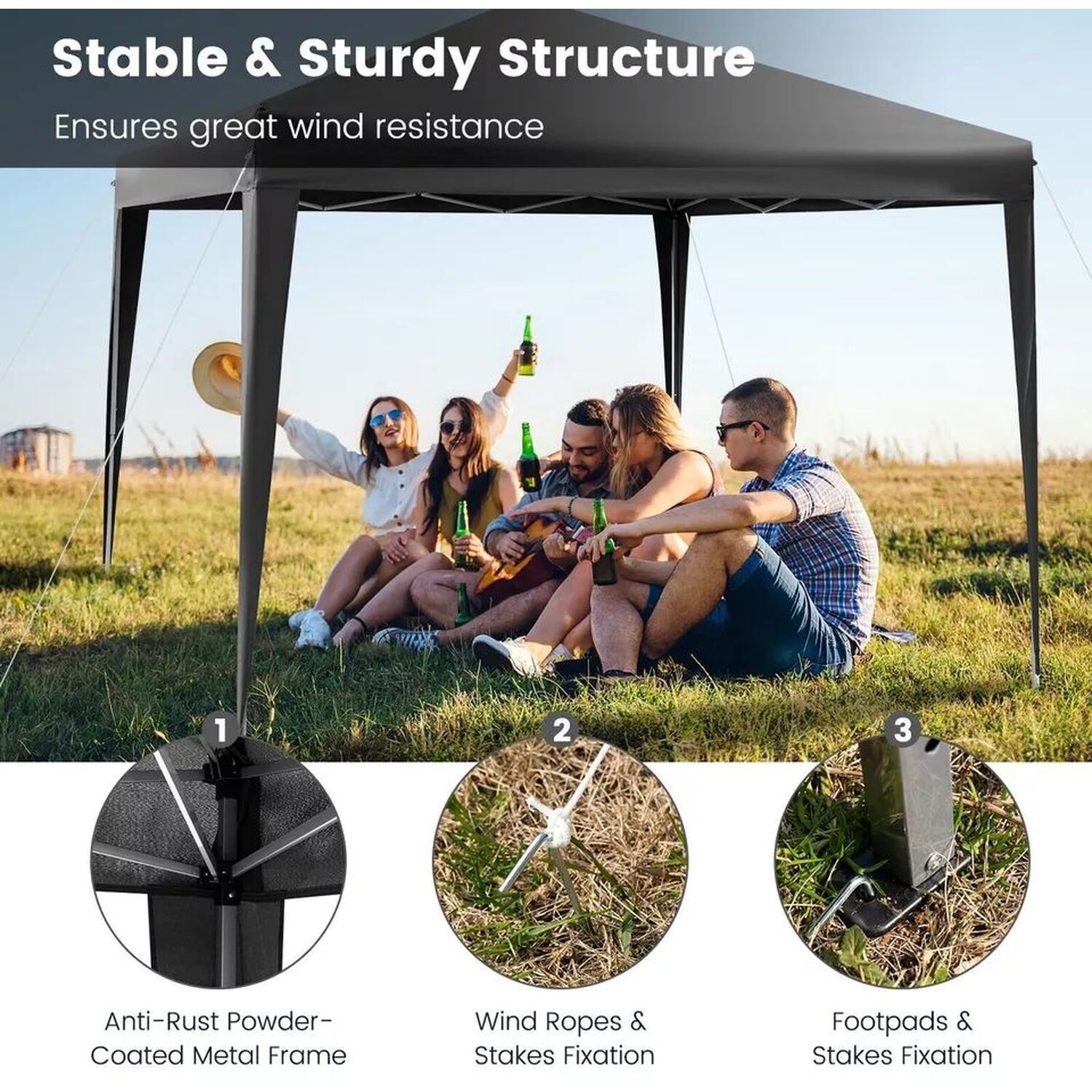 3m X 3m Garden Gazebo - Grey