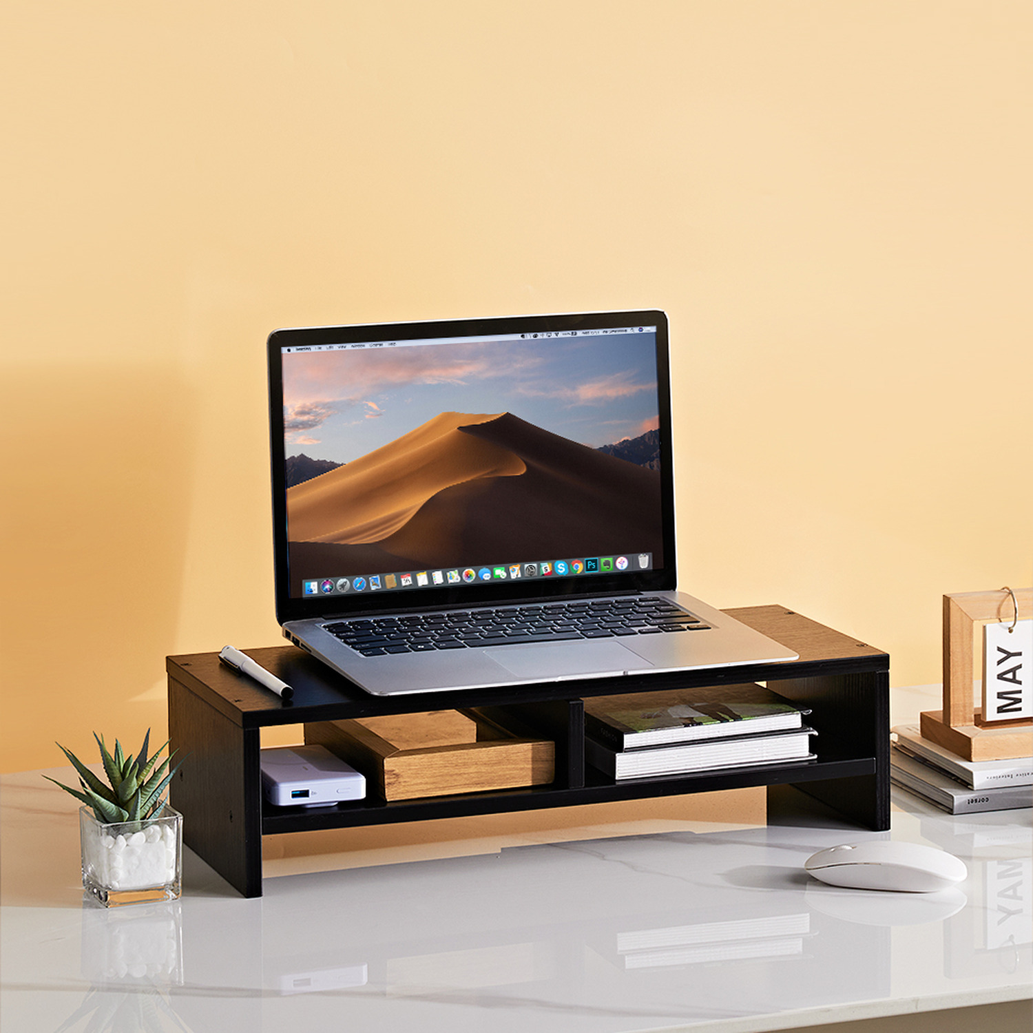 Livingandhome Desk Organisation Monitor Stand With Storage Shelf - Black