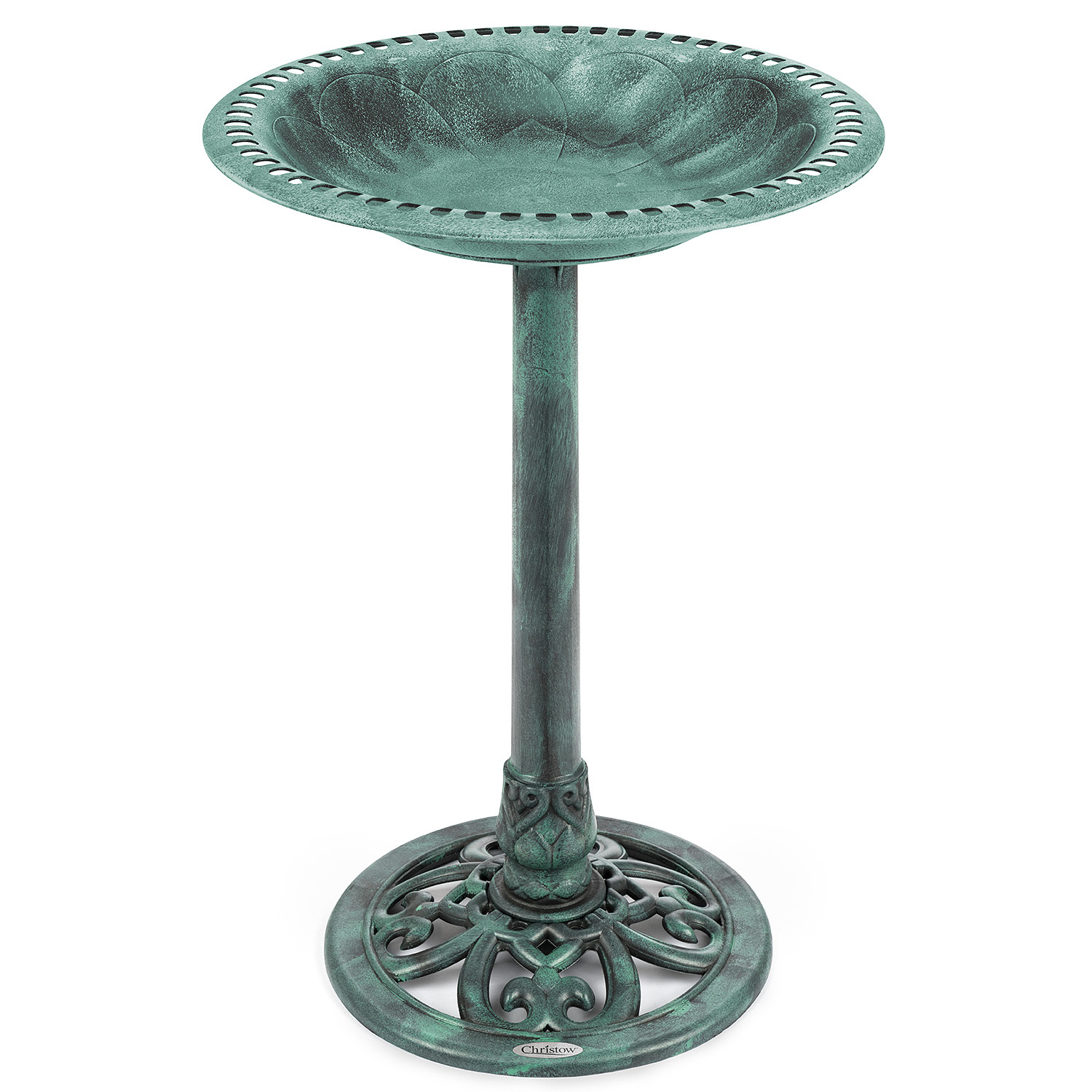Image of Round Pedestal Bird Bath - Green