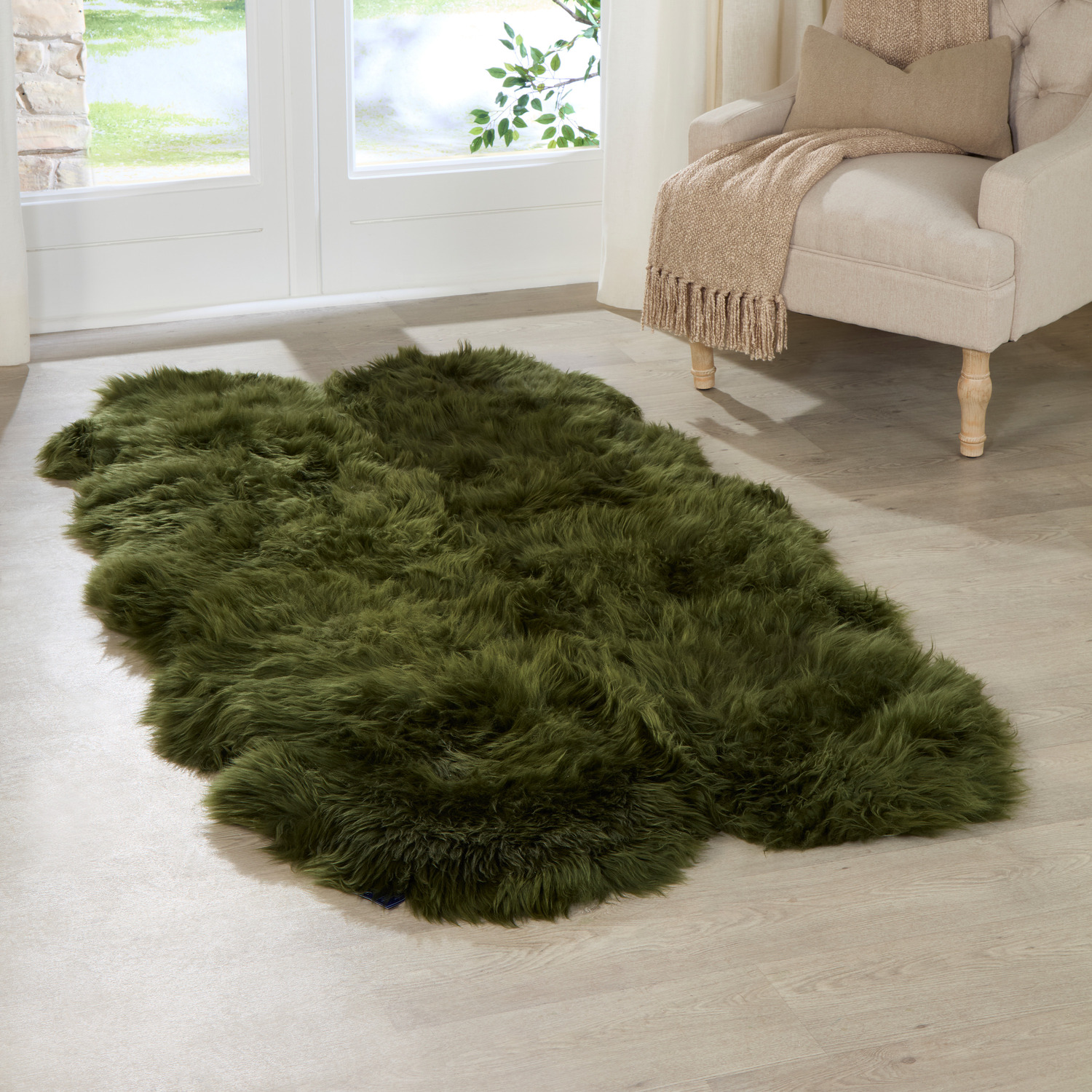 Genuine Quad Sheepskin Rug - Olive