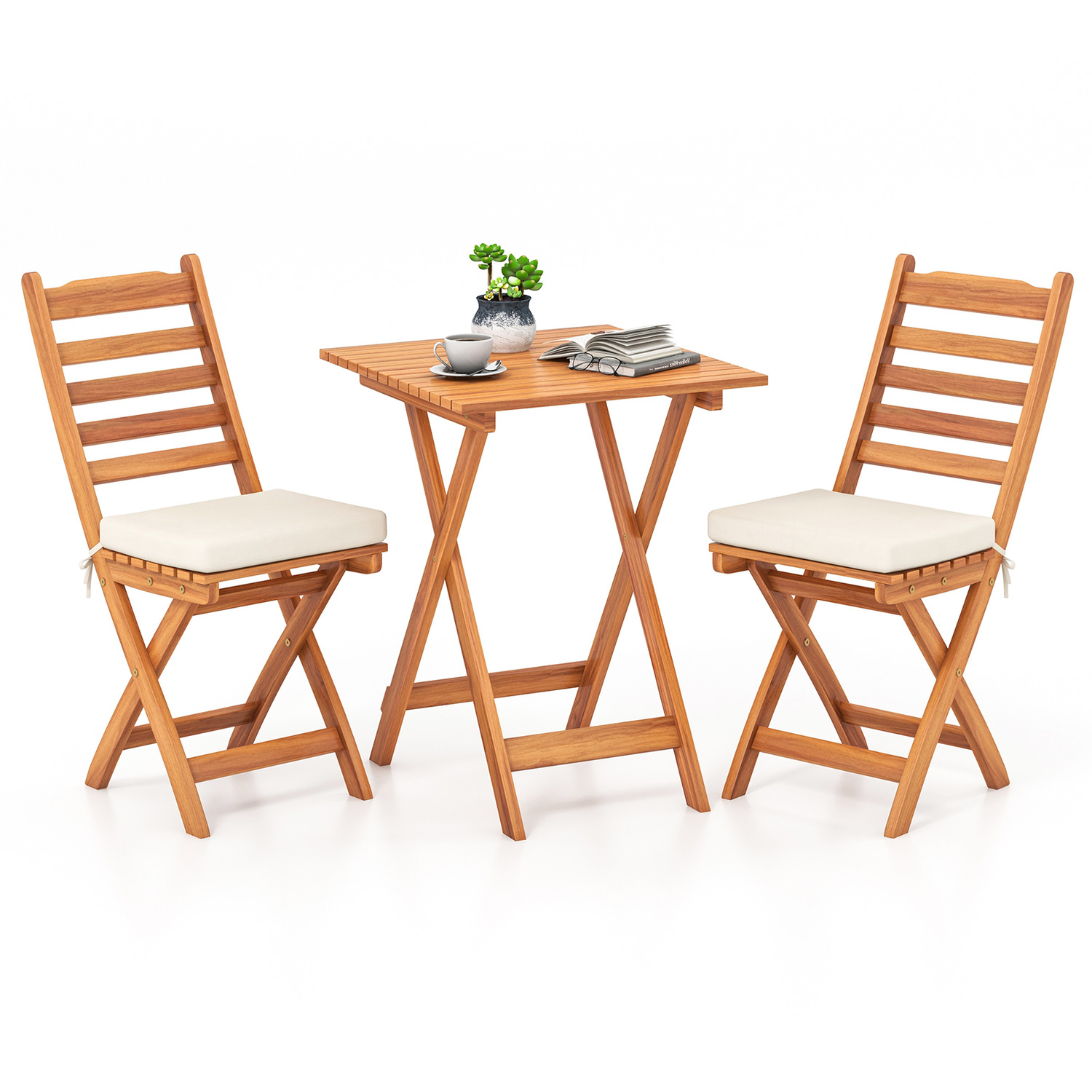 Outdoor Bistro Set Folding Chair Table Set - Brown