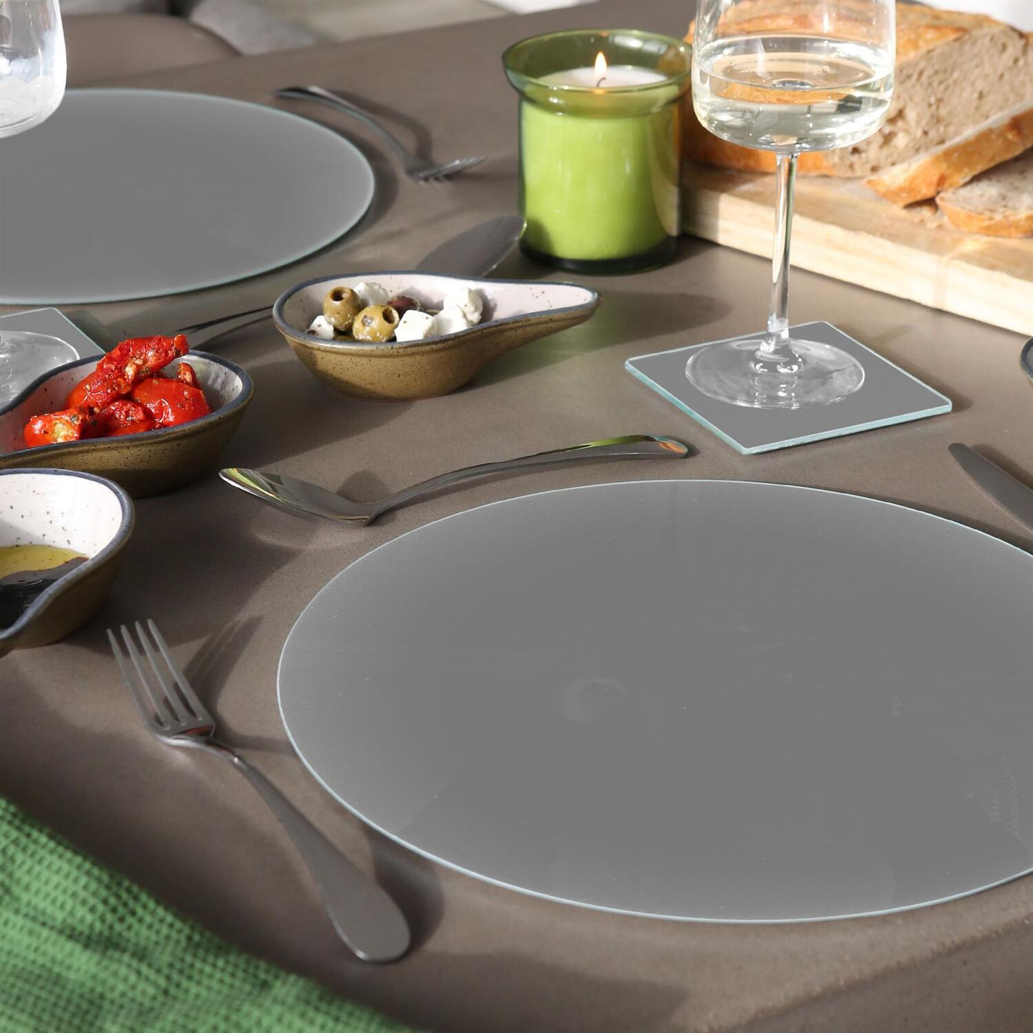 Image of 12pc Round Glass Placemats with Square&hellip;