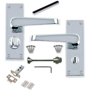 Victorian Straight Door Handle Privacy Pack Polished Chrome