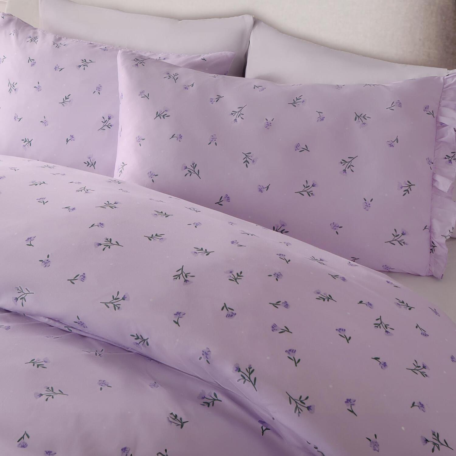 Floral Frill Duvet Cover Set - Lilac / Superking