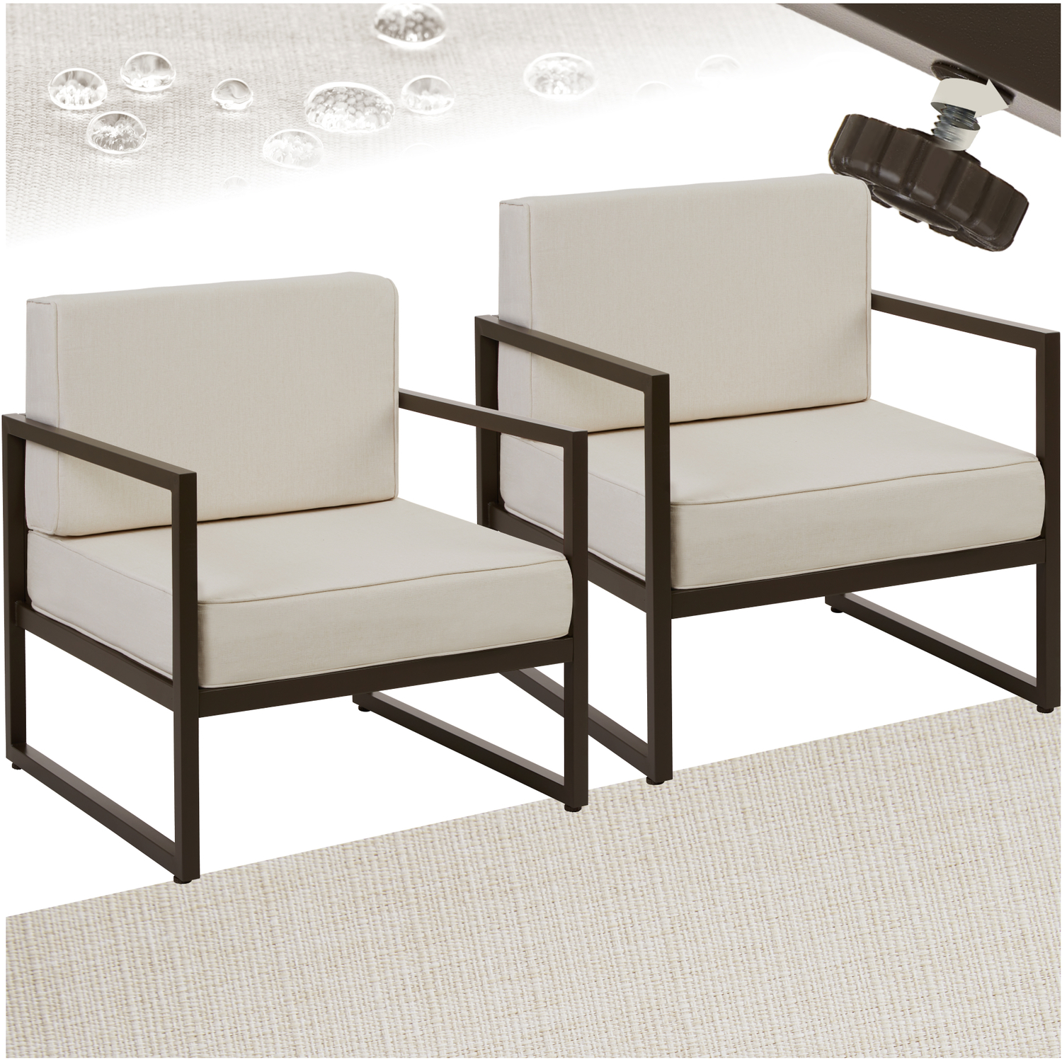 Garden Chair Comosa - Padding Water-repellent Covers Steel Frame - Beige 2