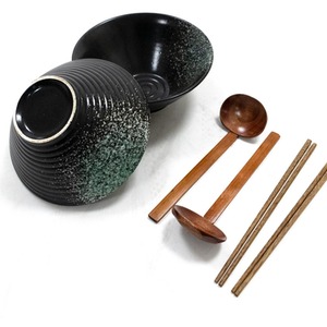 Ramen Bowl Set of 2 Includes Chopsticks and Spoons Green
