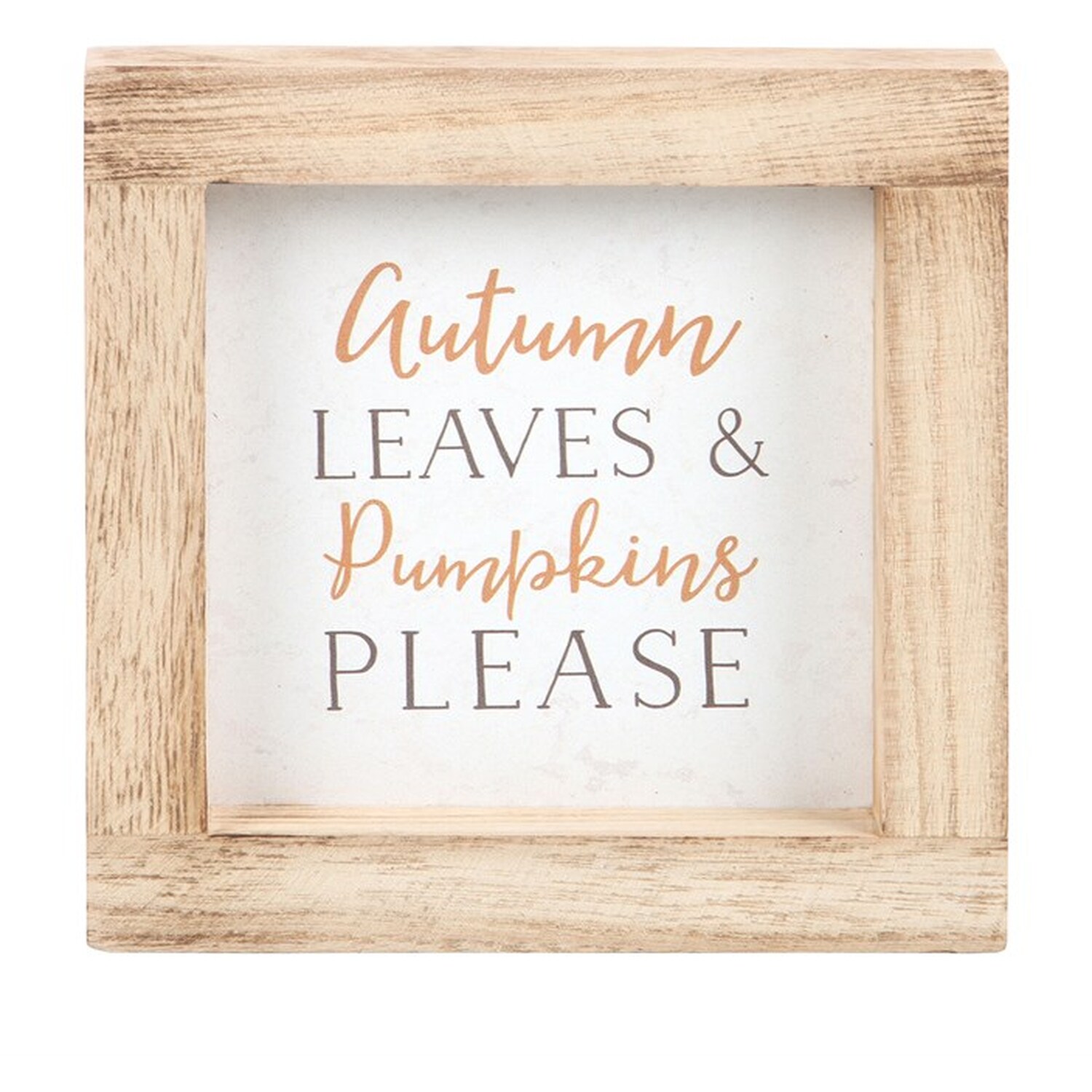 Autumn Leaves Pumpkins Please Wooden Frame Sign - Brown