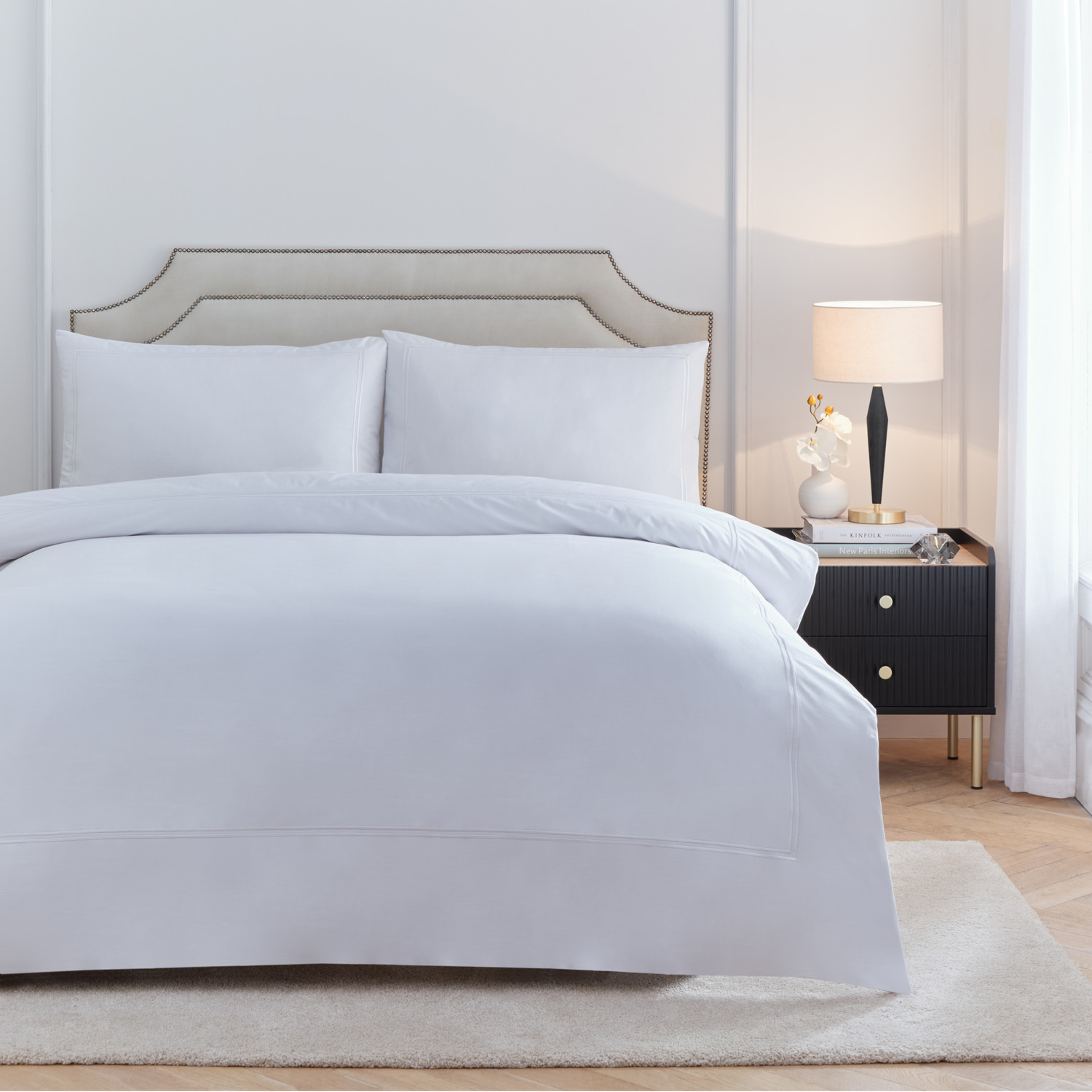 Elara Embroidered Duvet Cover Set - White Superking