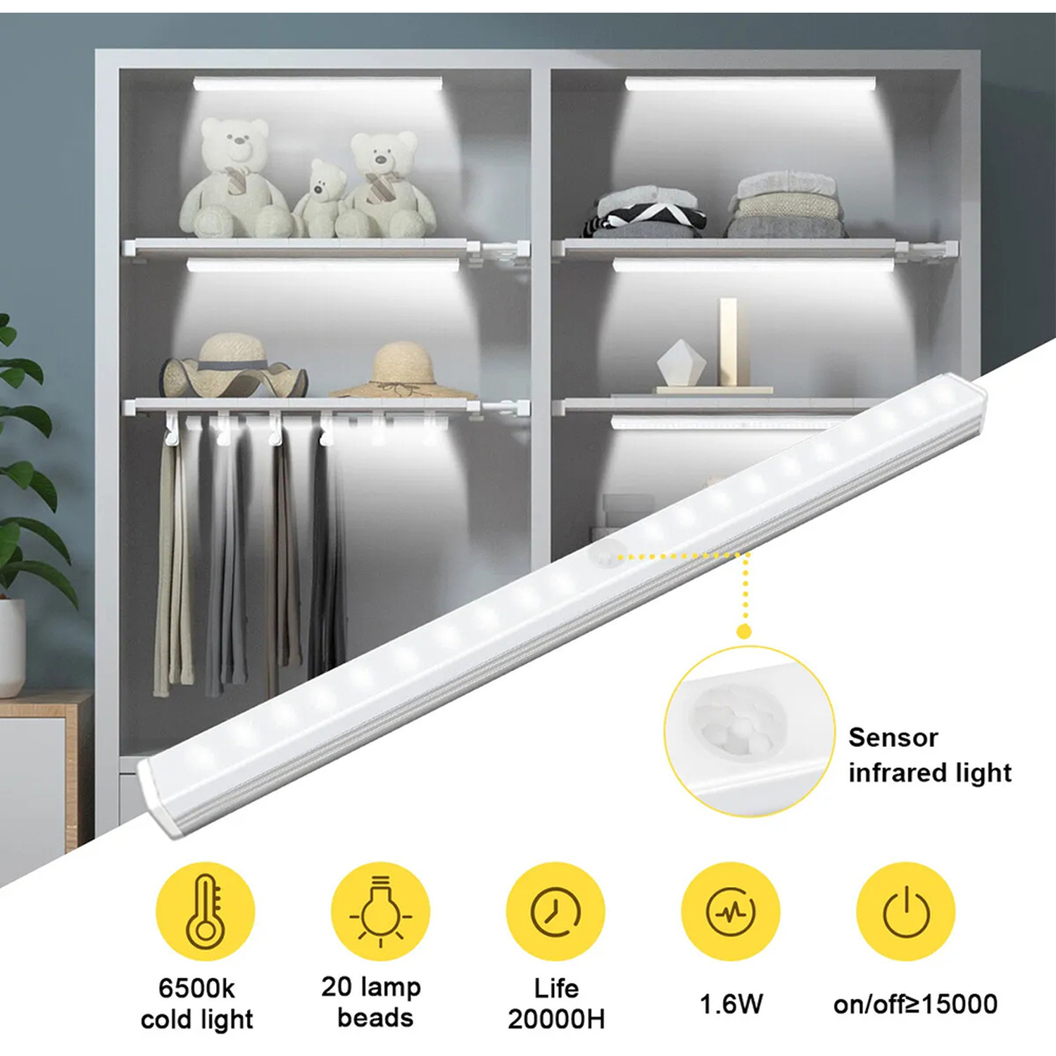 Usb Rechargable Smart Sensor Wardrobe Light - White 28cm