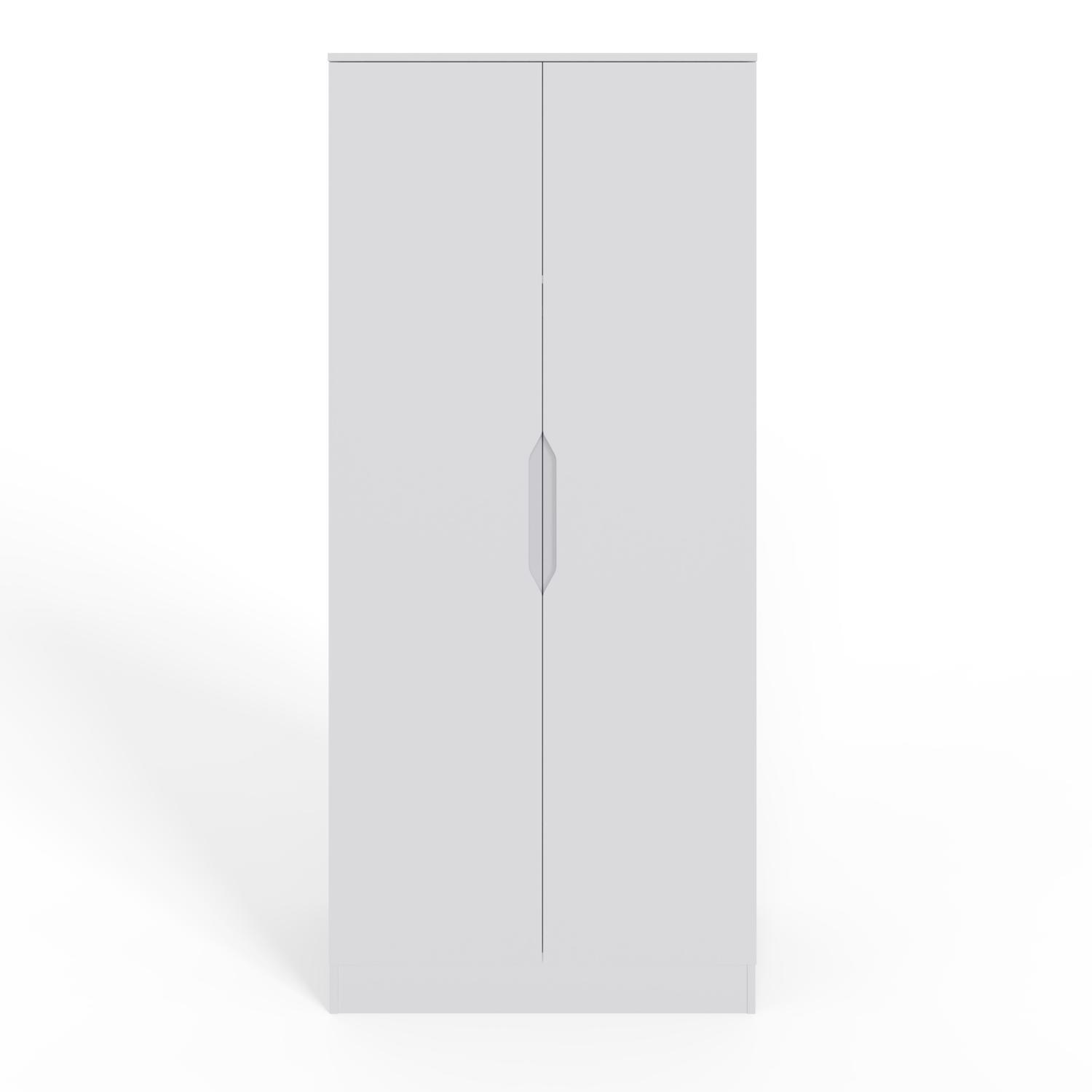 Modern 2 Door Wardrobe Hanging Rail Top Storage Recessed Handle - Matt White