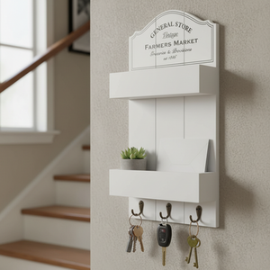 Vintage Farmers Market Wall Letter Rack with 3 Key Hooks