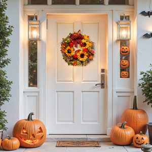 Lifeideas Prelit Autumn Wreath with Artificial Maple Leaves and Sunflowers