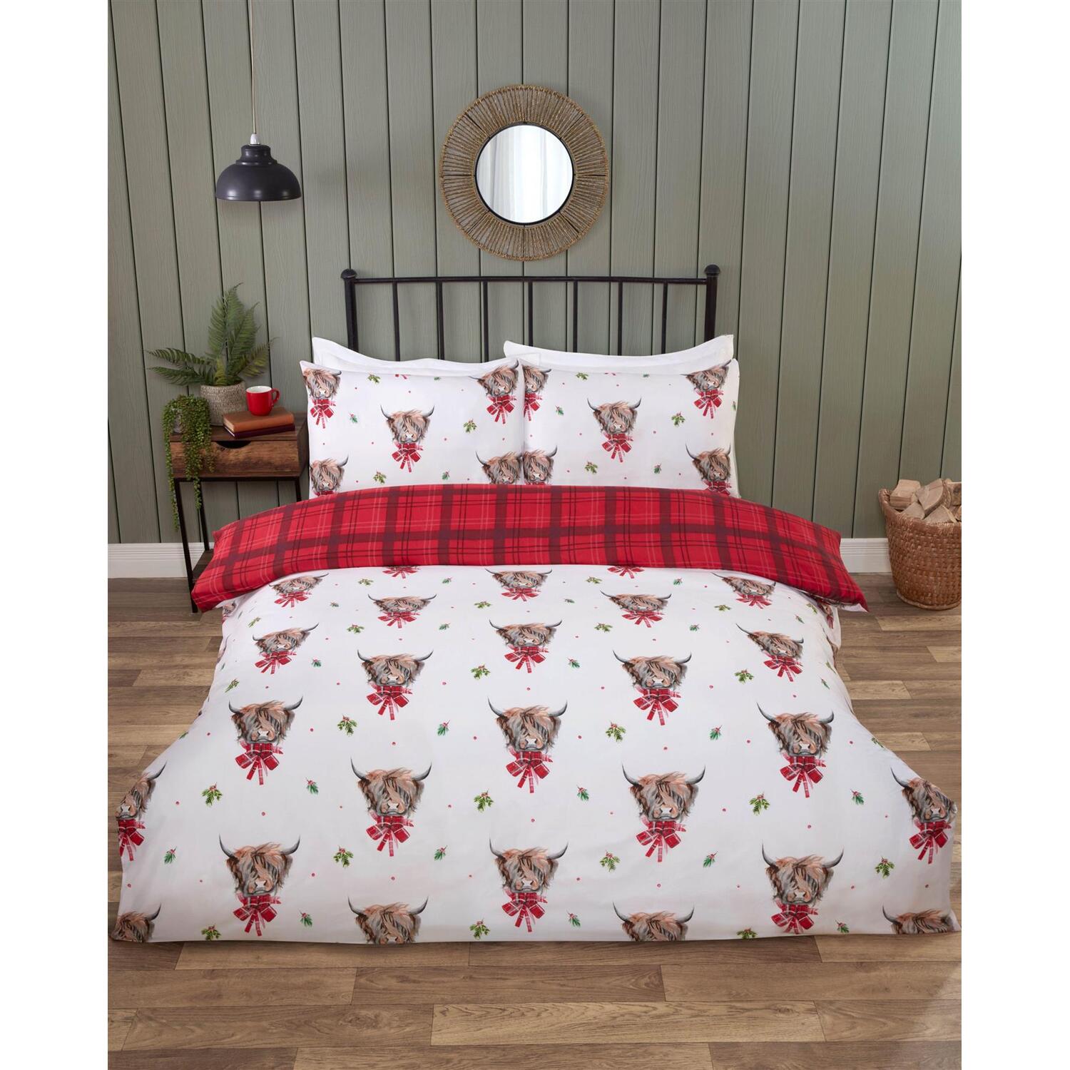Fergus Highland Cow Duvet Cover Set - White Double