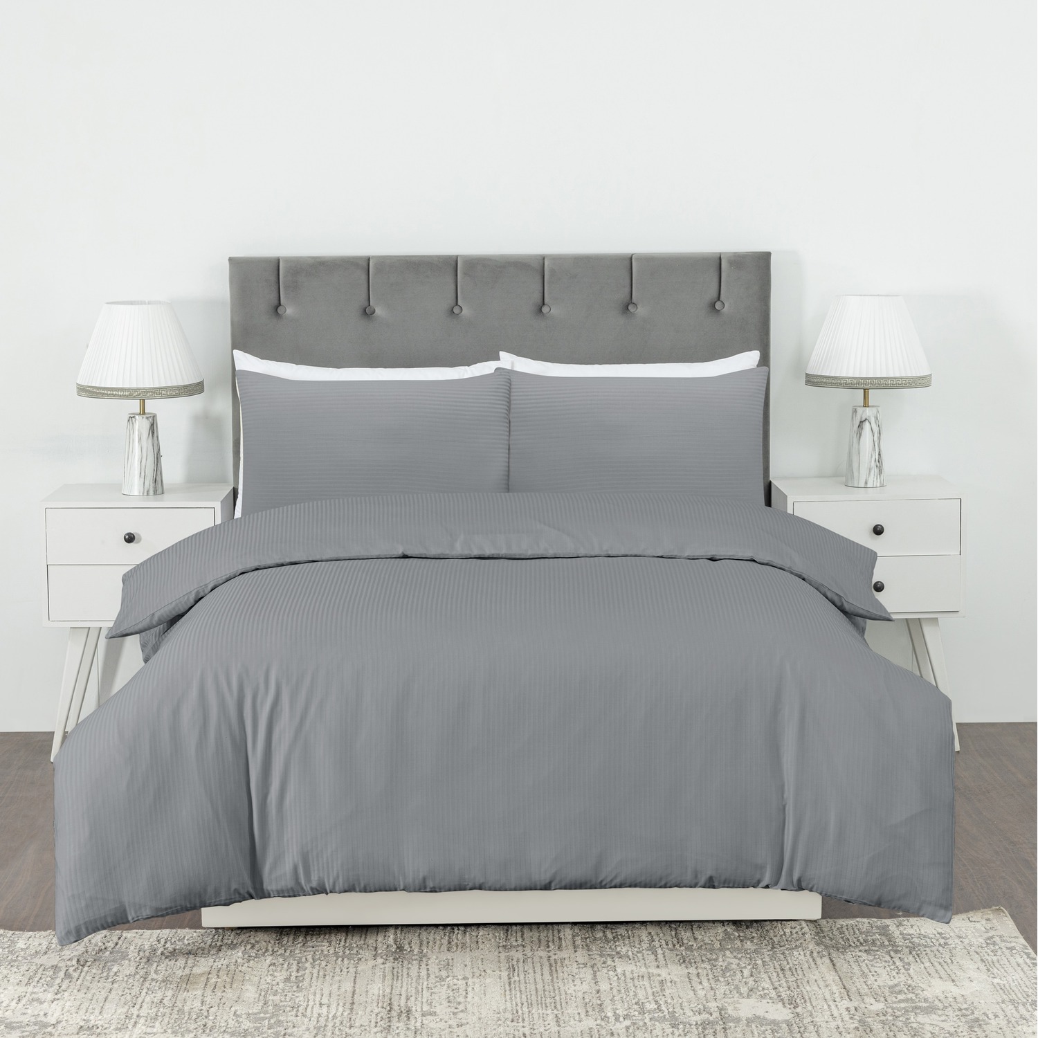 Hotel Quality Stripe Duvet Cover Set Grey - Grey Single