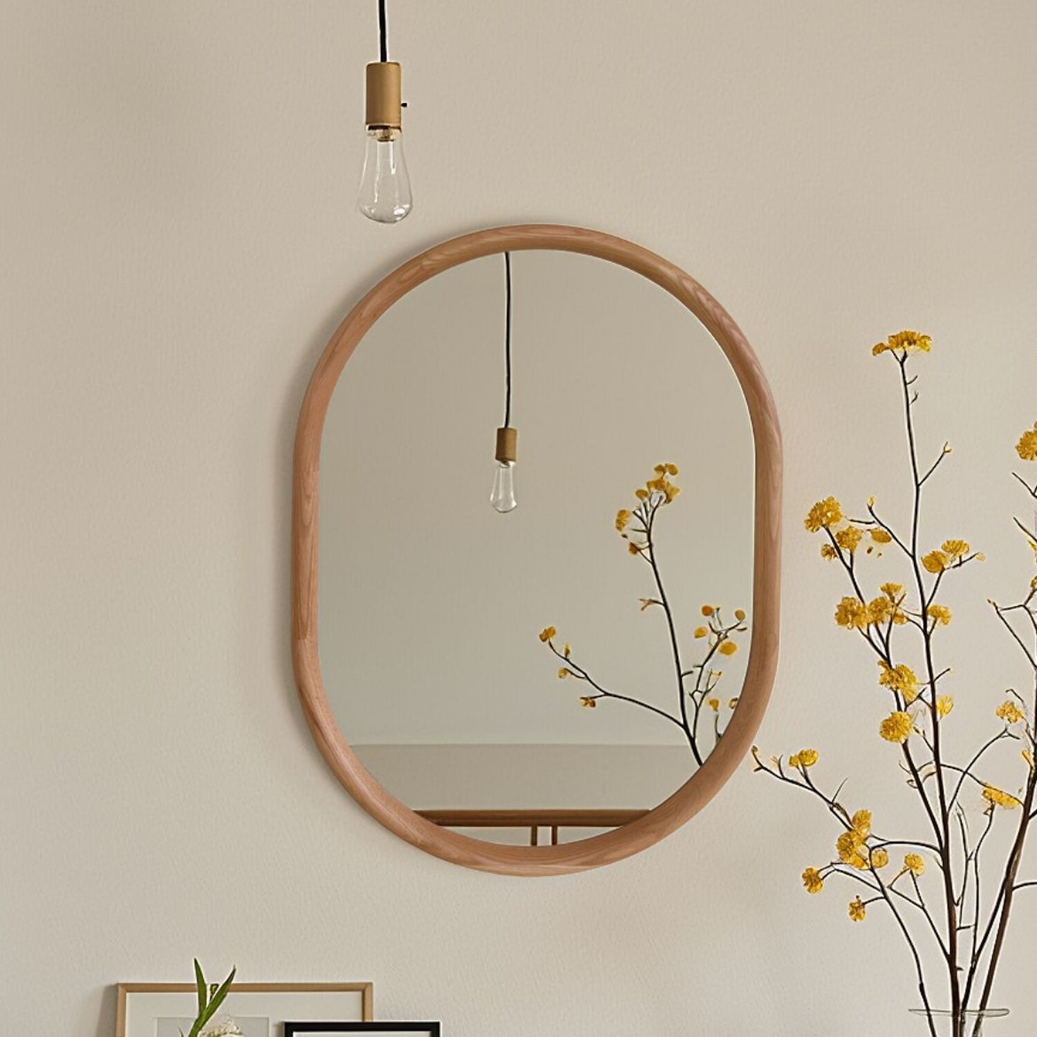 Image of Solid Oak Oval Wall Mirror -&hellip;
