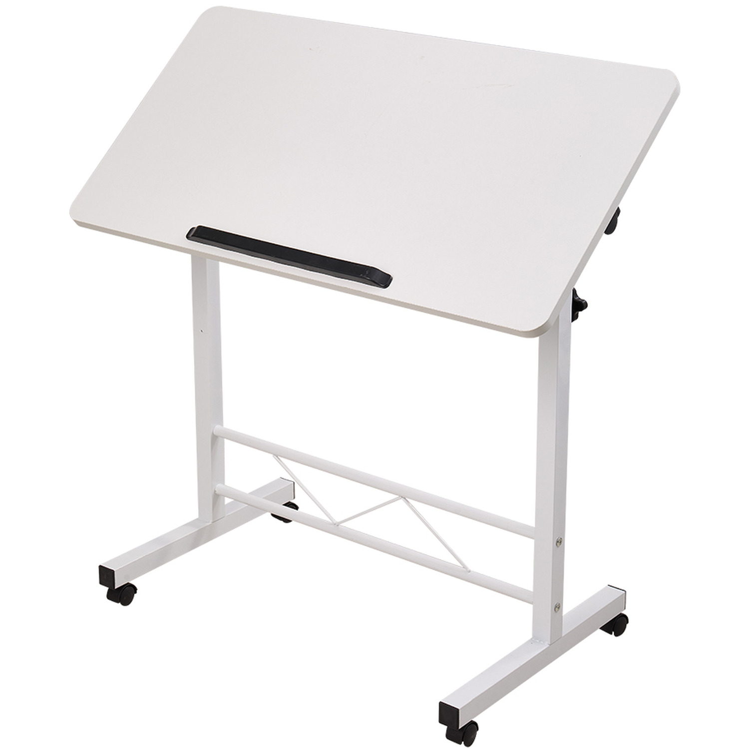 Height Adjustable Bed Table On Wheels - White