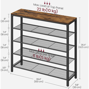 Bronze VASAGLE Industrial 4-Tier Shoe Rack with Mesh Shelves and Surface shot 11612904