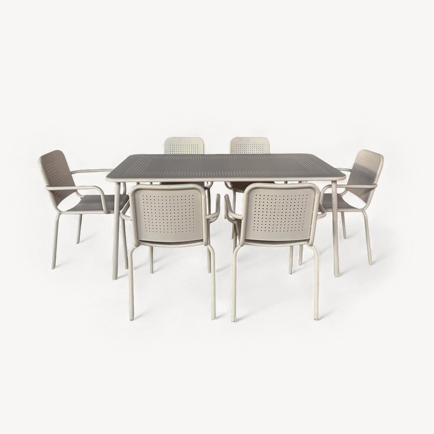 Porto 7 Piece Rectangular Metal Dining Set - Champagne