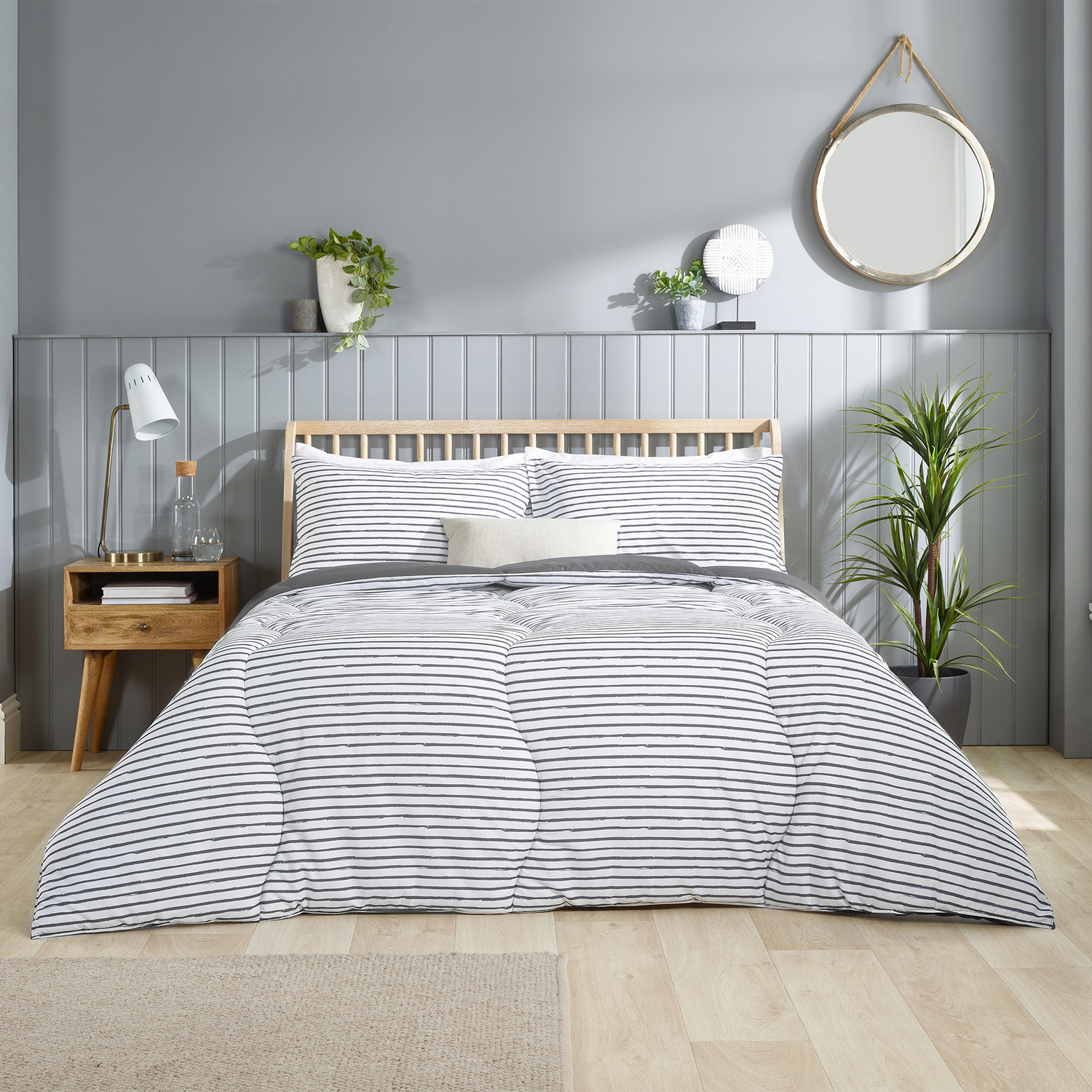 Slumberdown Coverless Comfort Printed Stripe 10 5 Tog Duvet - Grey Double