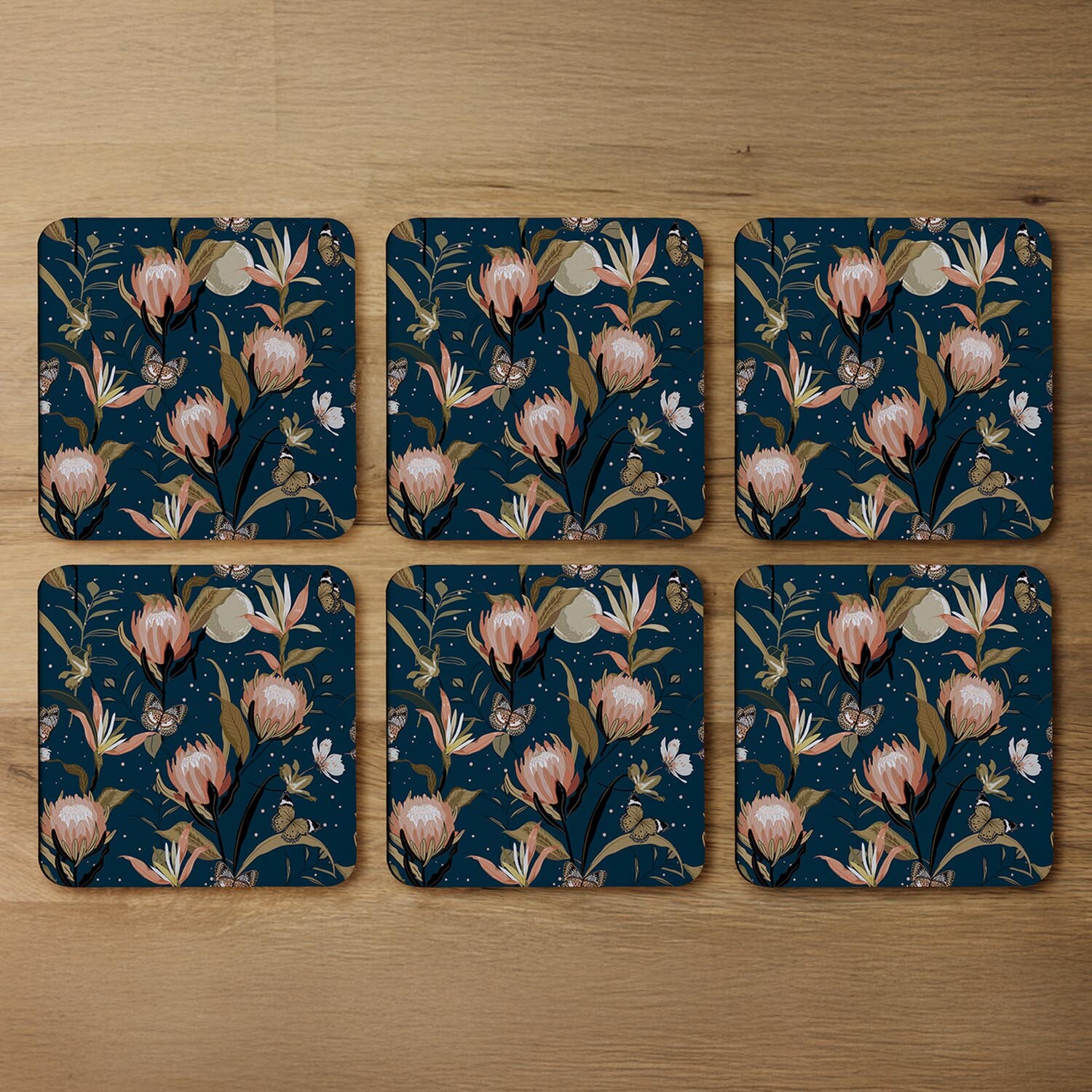 The Moon Butterflies  Flowers Coaster - Blue