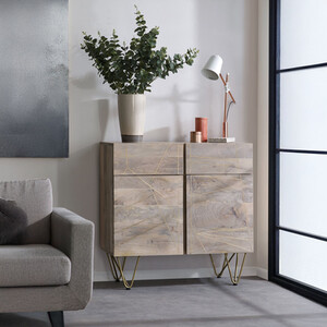Light Gold Mango Wood 2 Door Medium Sideboard
