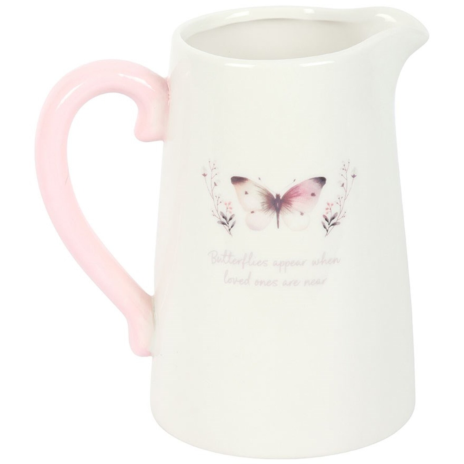 White Butterfly Print Ceramic Flower Jug Vase - White