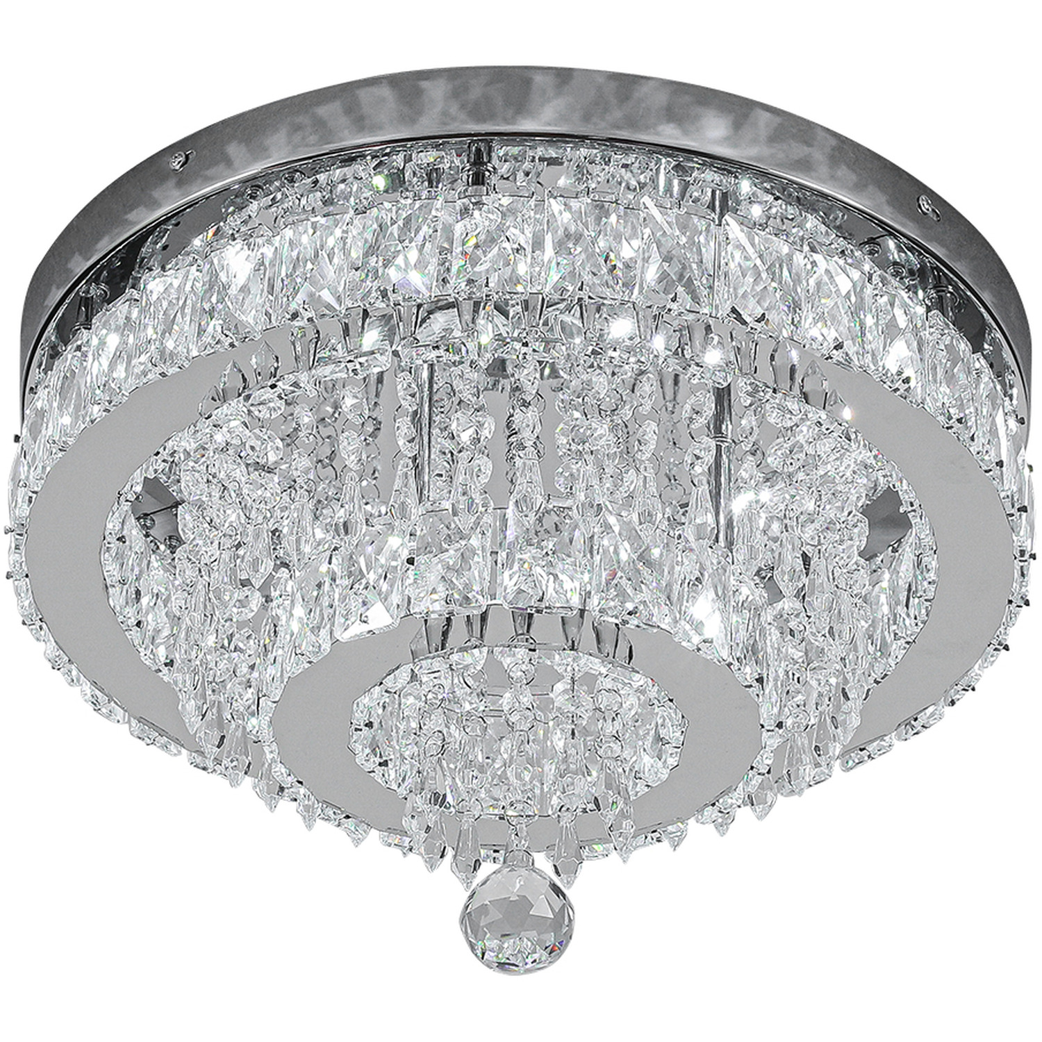Elegant Crystal Layers Round Ceiling Light - Silver