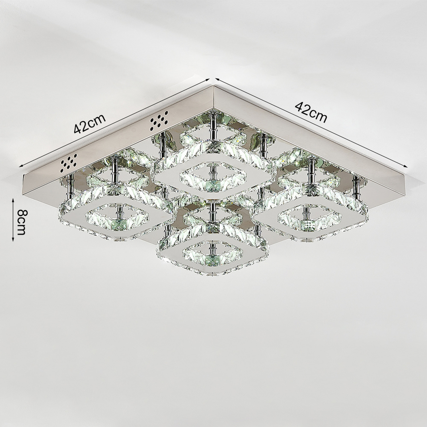Square Large Size Glamourous Crystal Led Ceiling Light - Silver