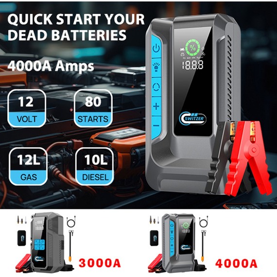 SwitZer Car Jump Starter with Air Compressor Power Pack Bank Booster