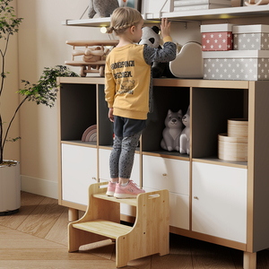 Levede Bamboo 2 Tier Step Stool With Handles Natural