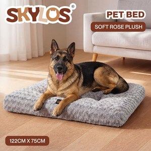 Skylos Large Dog Bed Plush Soft Rose Velvet Non-Slip Pet Crate Mat