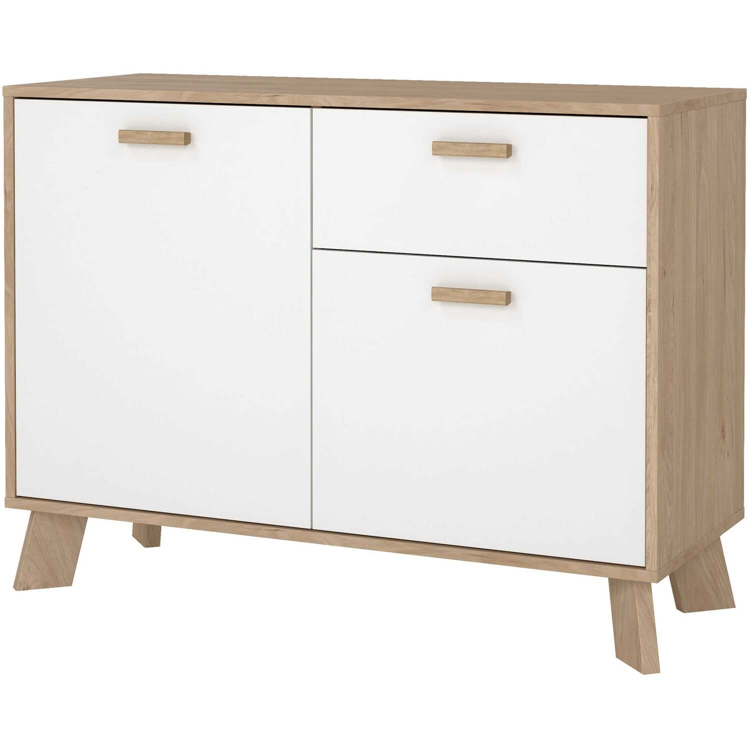 Wyld Haus Hobro Sideboard White And Natural Oak 2 Doors 1 Drawer Compact - Natural