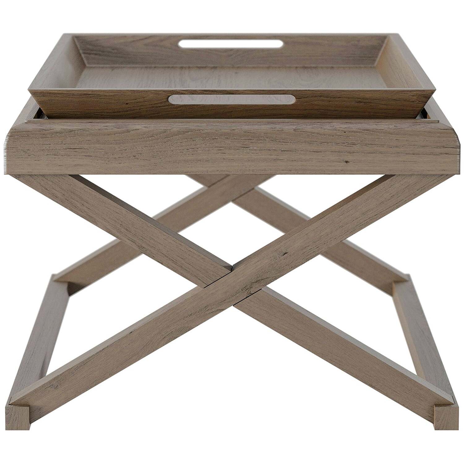 Wyld Haus Lucca Grey Aged Oak Cross Frame Tray Side Table - Grey