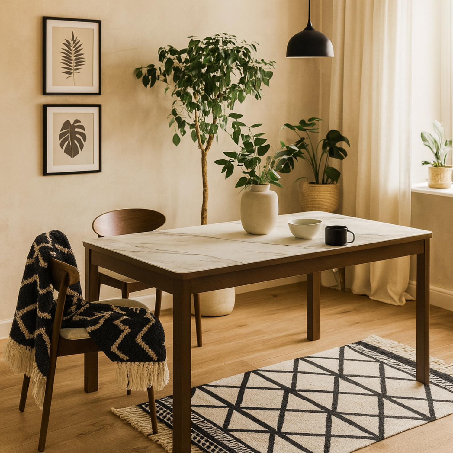 Cork 180cm Rectangular Cream Ceramic Dining Table with Oak Veneer Base - Cream