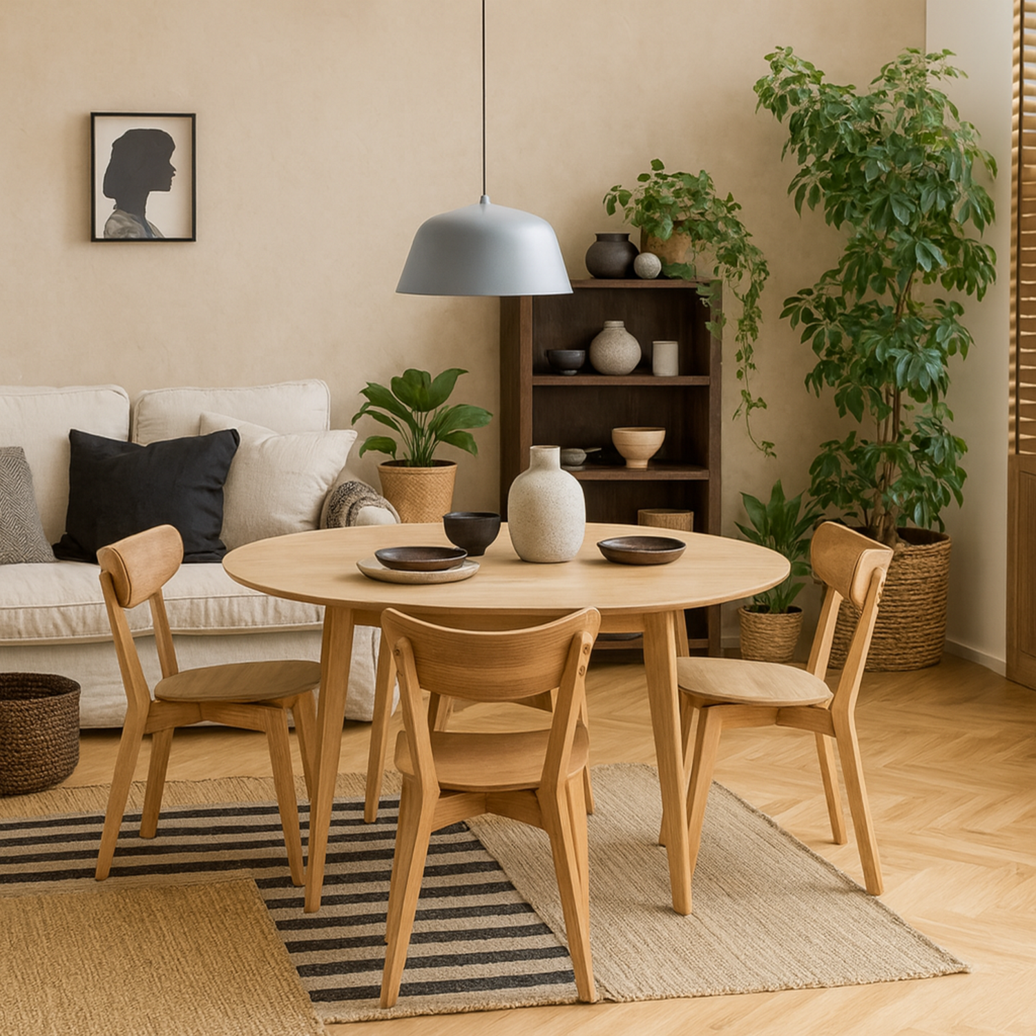 Wyld Haus Krakow 4-Seater Round Dining Set, Natural Oak Effect - Natural