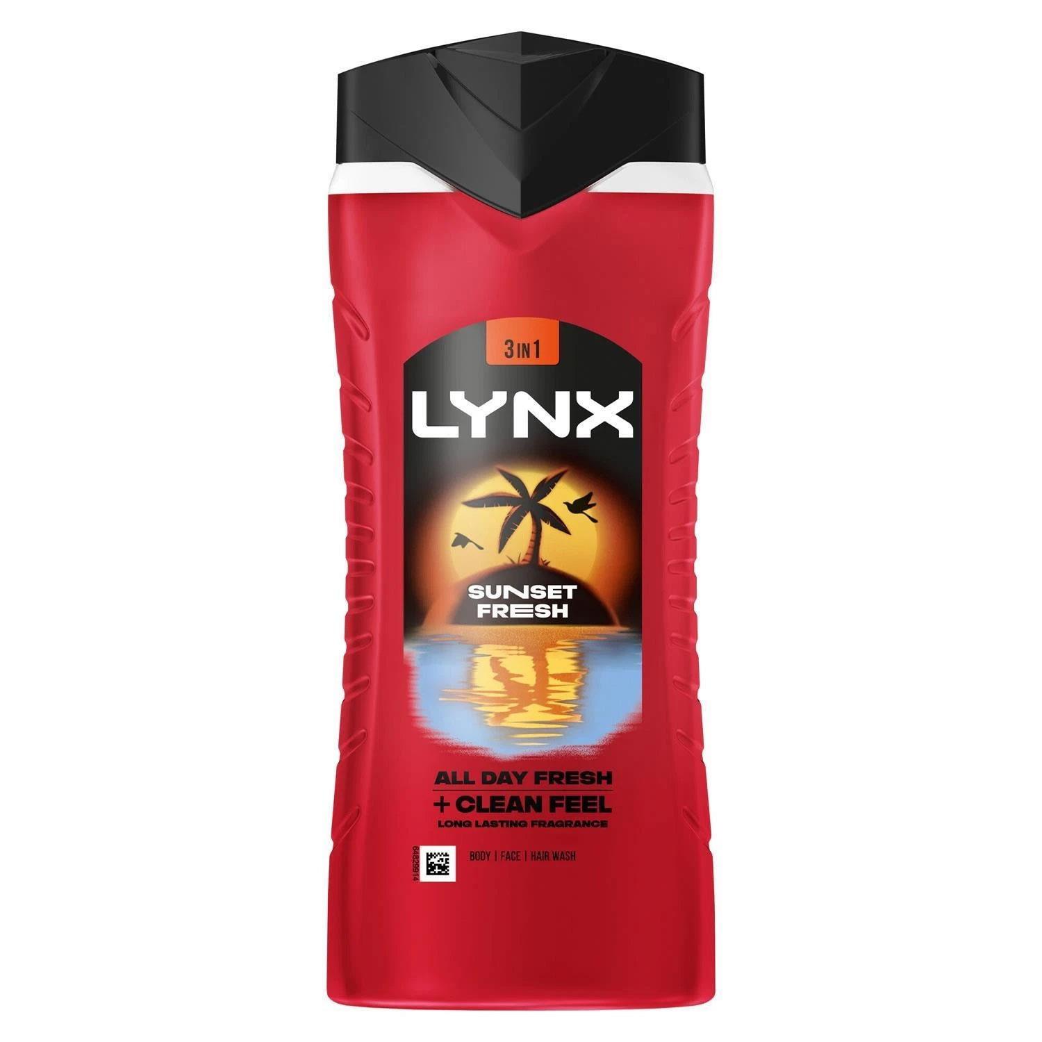 Lynx Men Sunset Fresh 3 In 1 Body Wash With Long Lasting Fragrance 500Ml, 24 Pack - 11Cm / 24Cm - Image 1