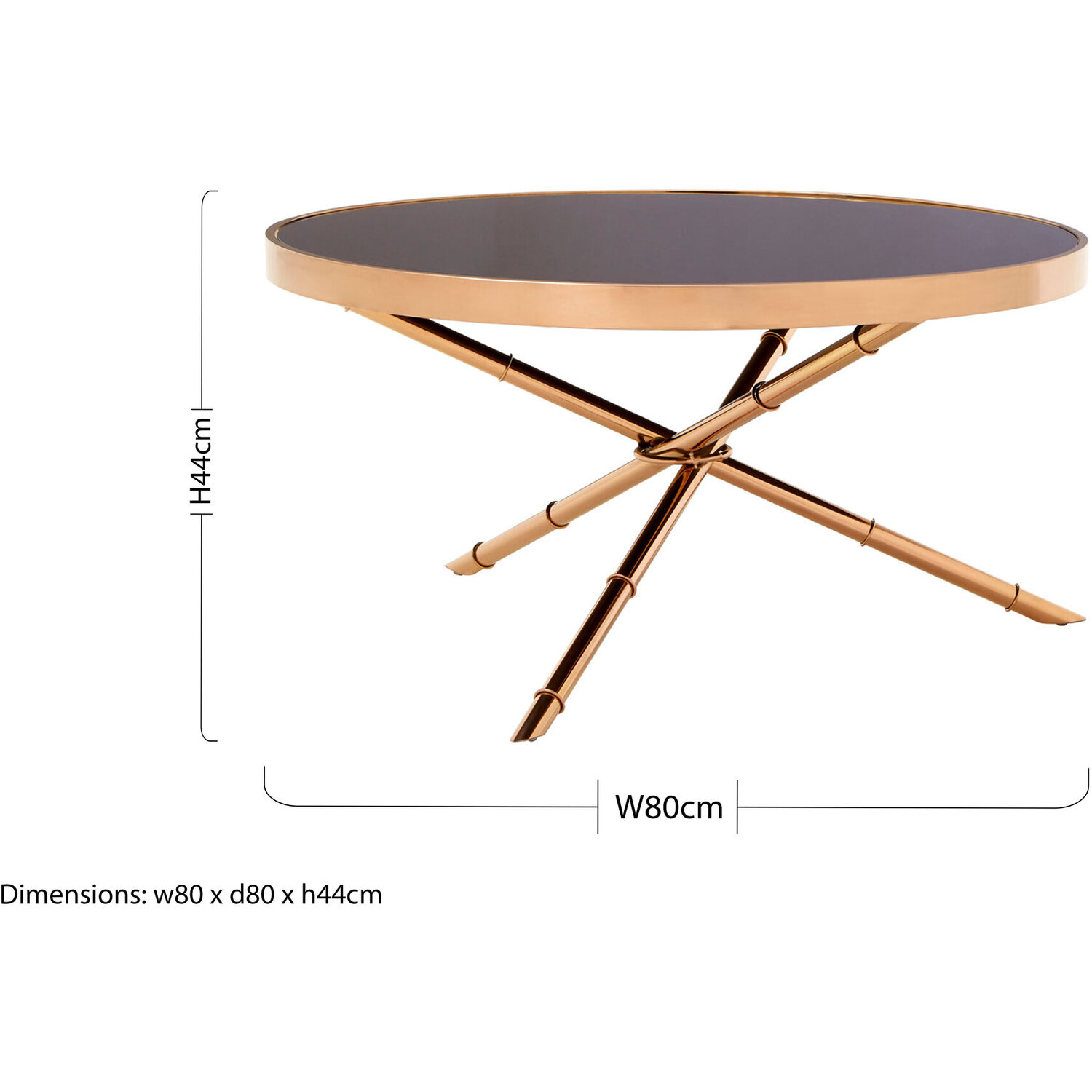 Alvaro Round Coffee Table With Rose Gold Legs And Black Glass Top - Black
