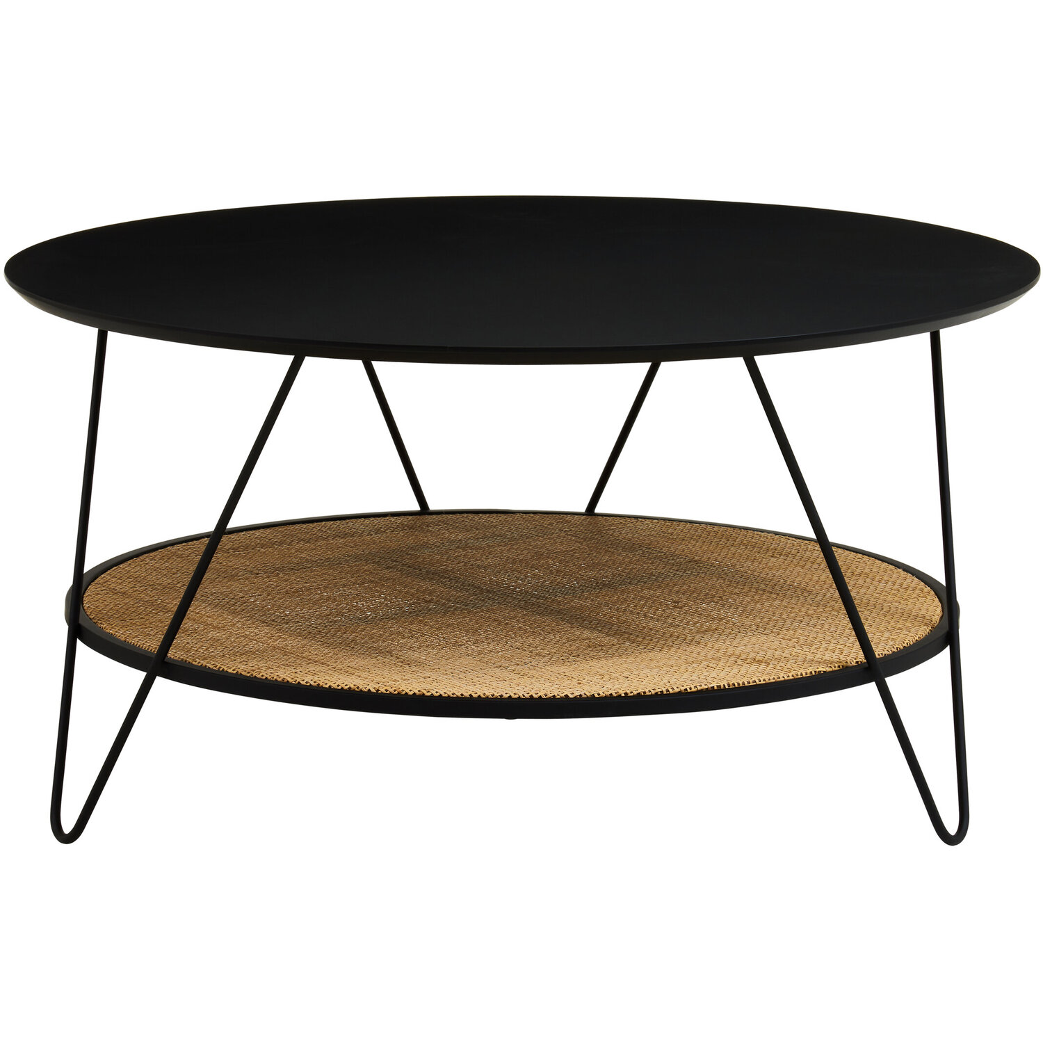 Depok Rattan And Metal Coffee Table With Hairpin Legs - Black