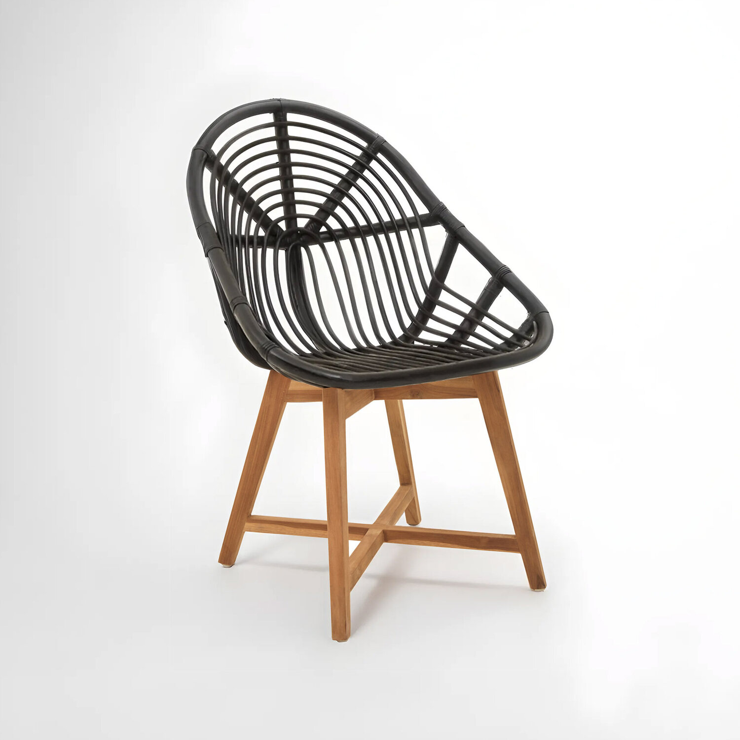 Manado Black Natural Rattan And Teak Chair - Black