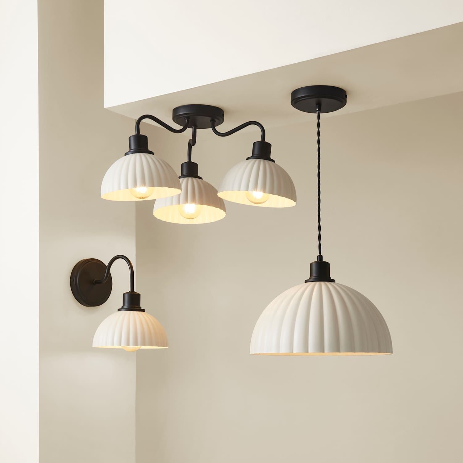 Valuelights Bourton Pendant Ceiling Light With Ribbed Dome Shade - Black / Yes