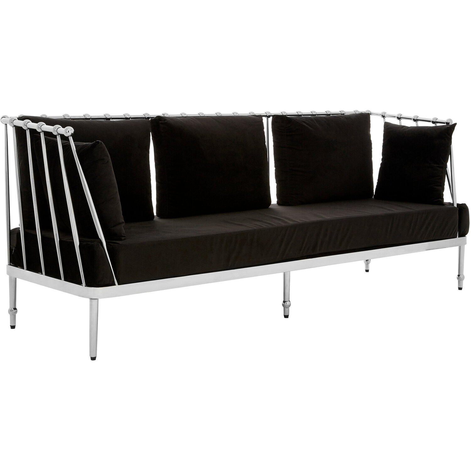 Novo 3 Seat Silver Finish Tapered Arms Sofa - Silver
