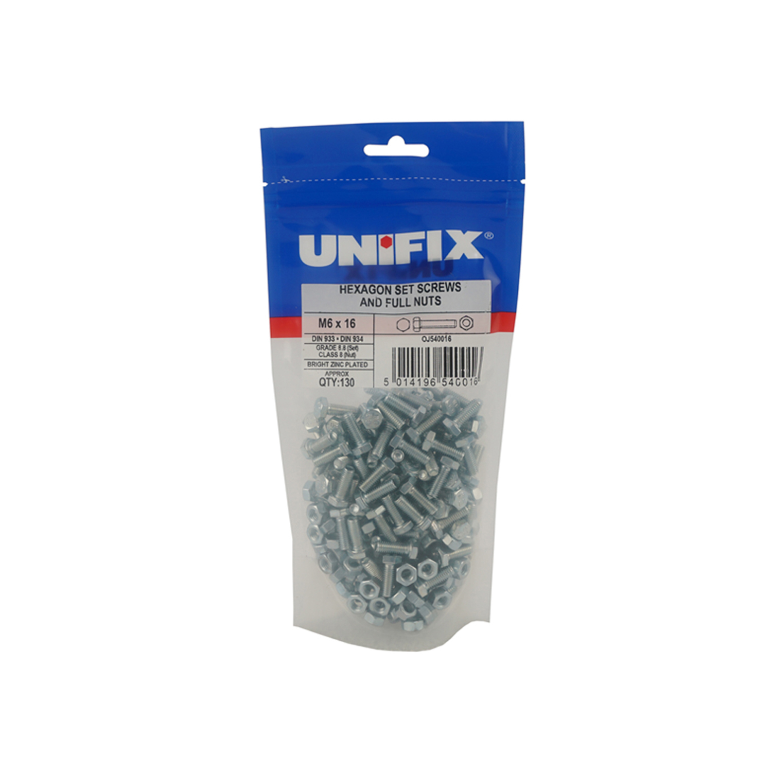 Unifix Grade 8.8 Hex Setscrews & Full Nuts M12 x 100 - POUMHSN12 100 081 - Grey