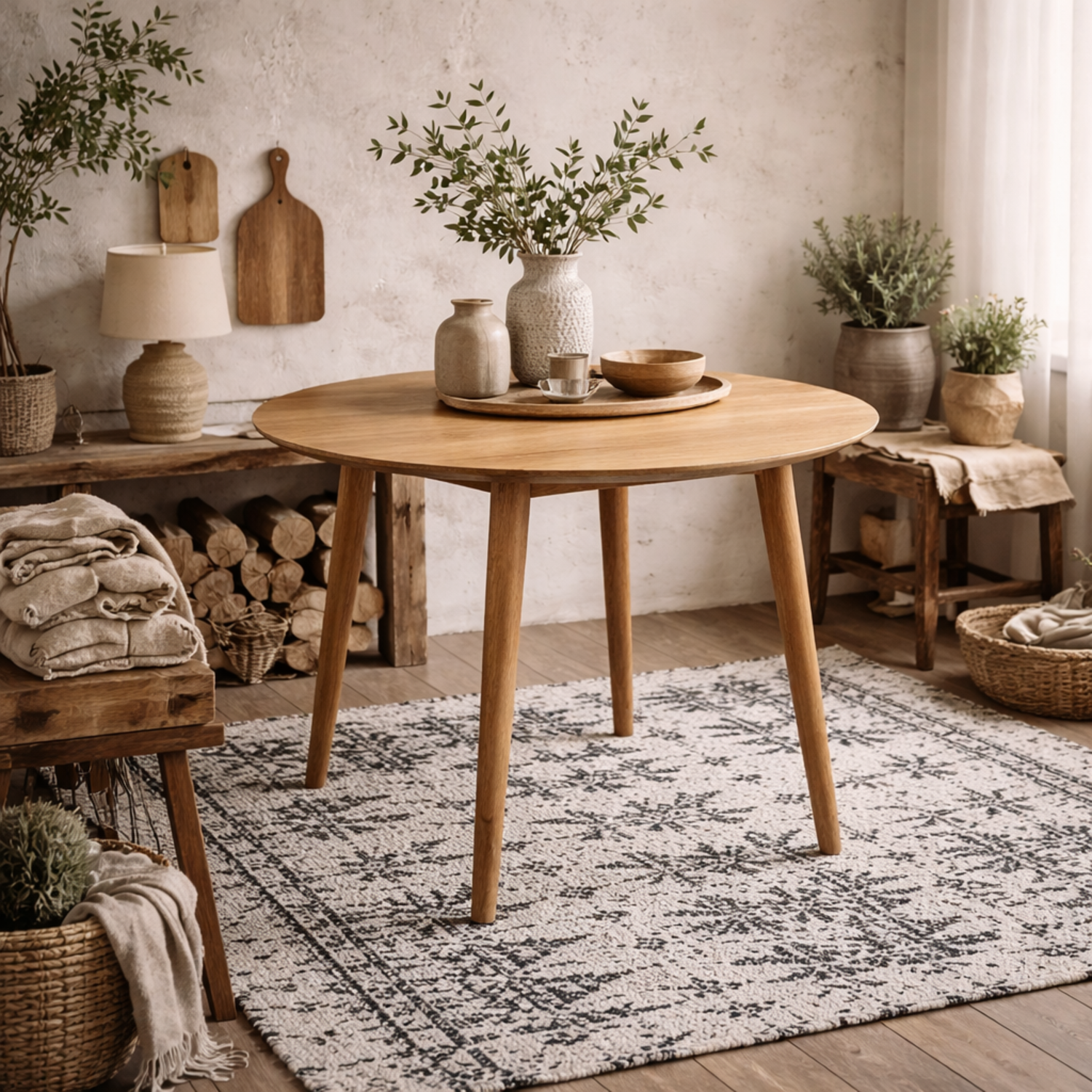 Debrecen Solid Round Dining Table Matt Natural Finish - Natural