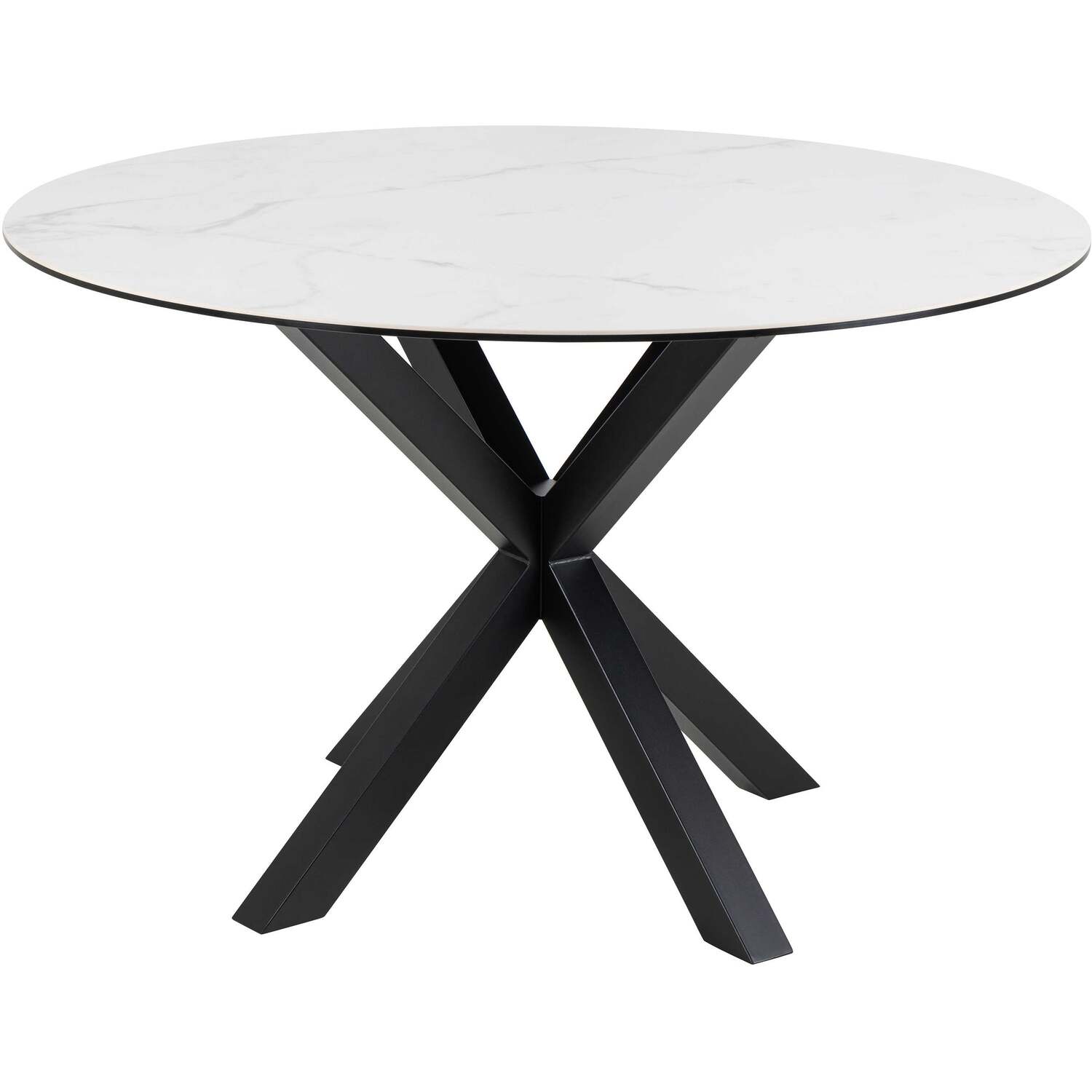 Perth Round Marble Effect Ceramic Dining Table With Metal Base - White