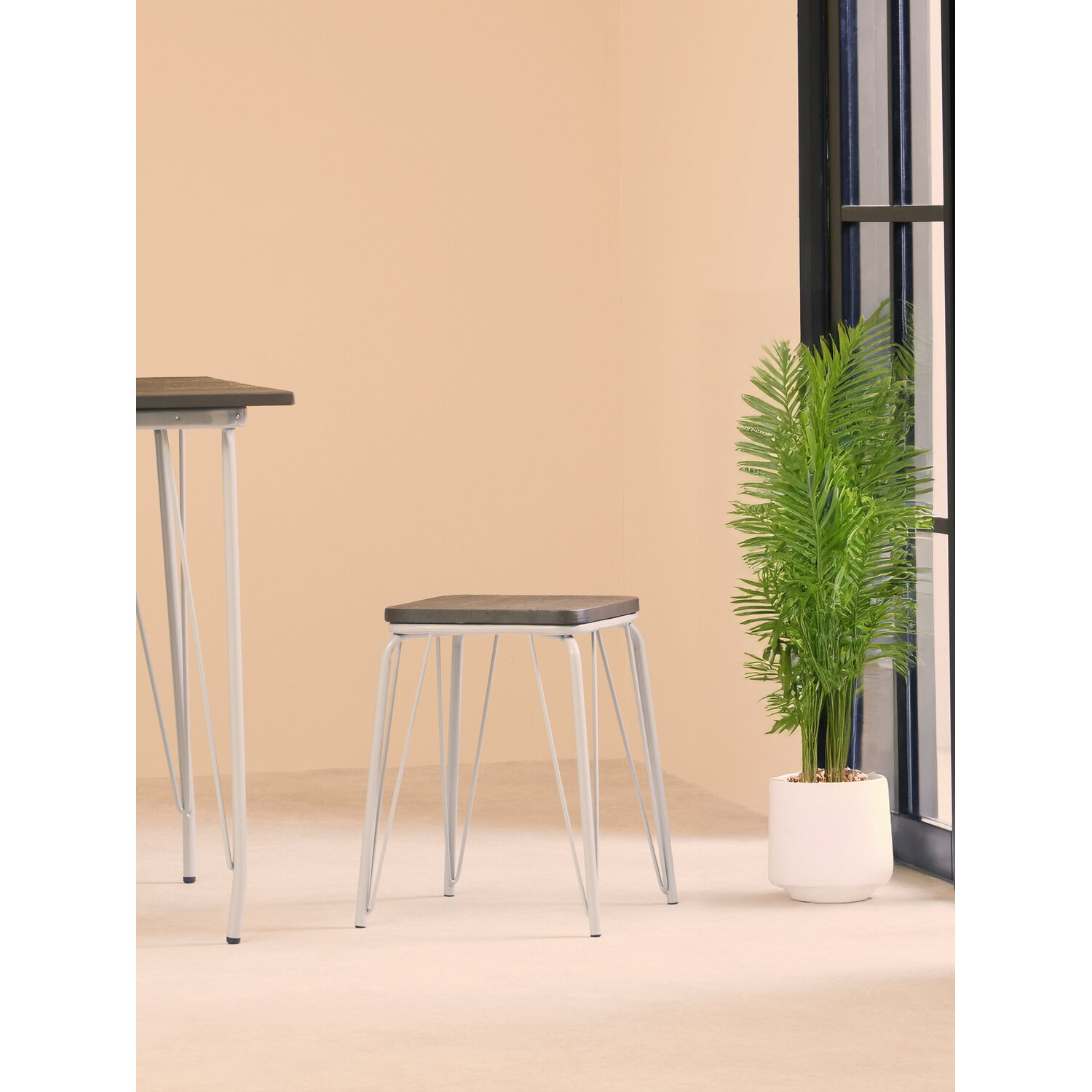 District Grey Metal And Elm Small Wood Stool - Grey