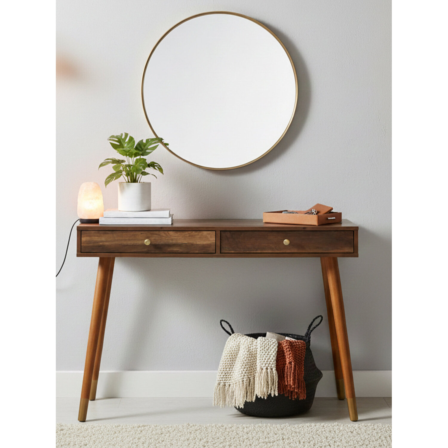 Frida Wood Veneer Console Table with 2 Drawers - Brown