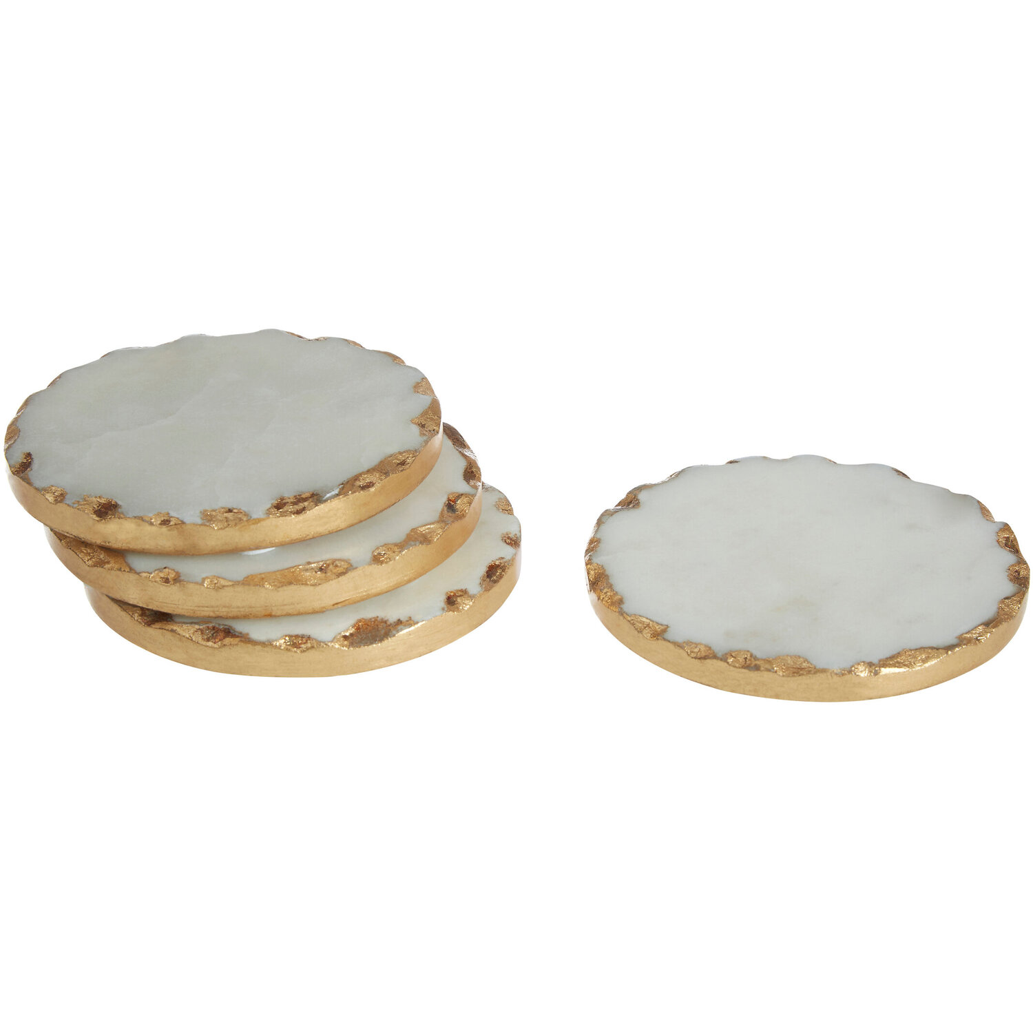 Maison By Premier Empire Set Of 4 Round White Marble Coasters - Gold